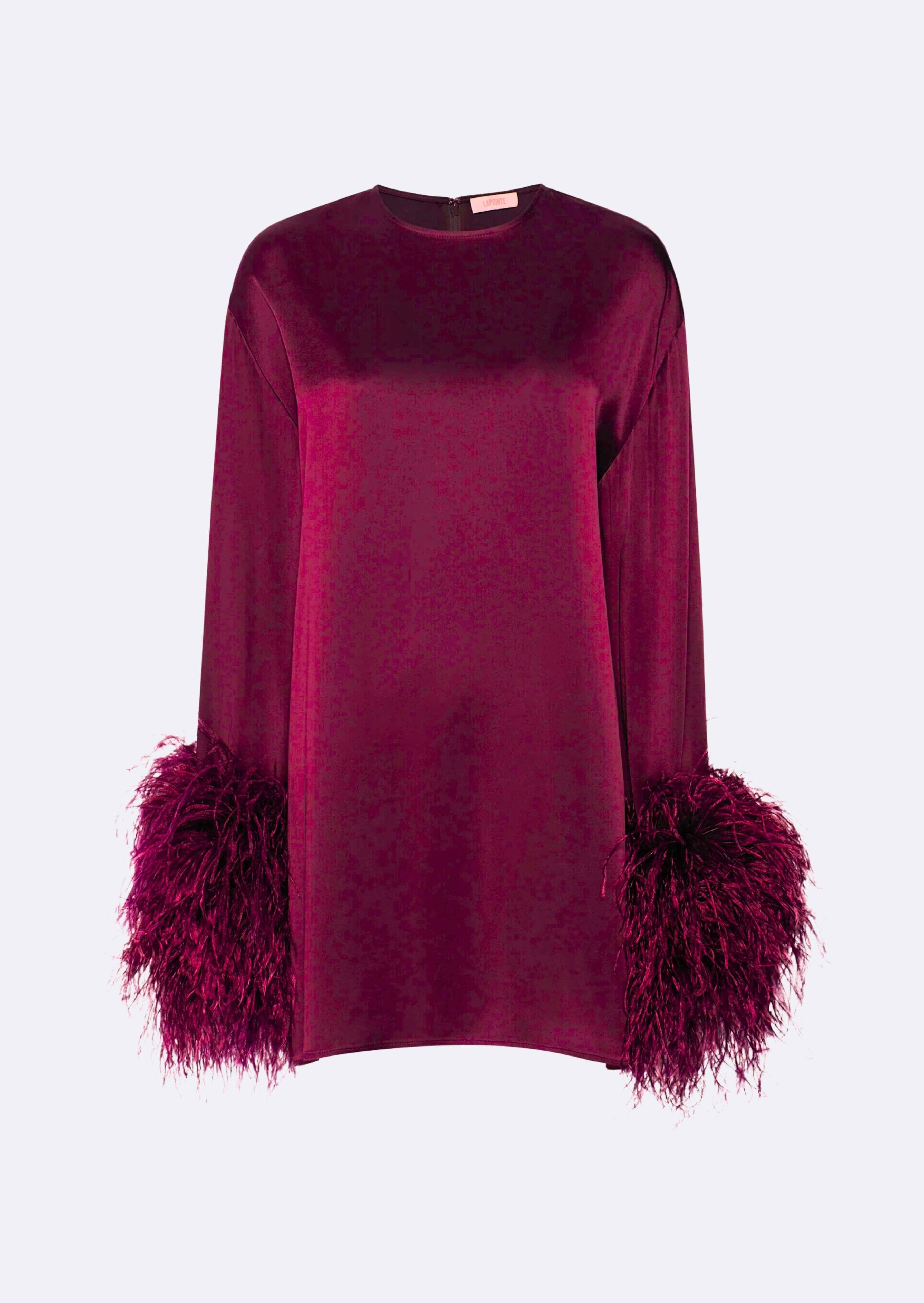 Satin Shift Dress With Feathers - 1