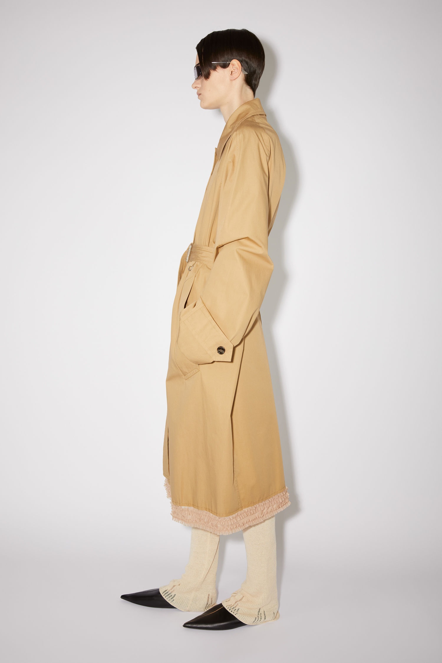 Ruffle hem coat - Beige - 4