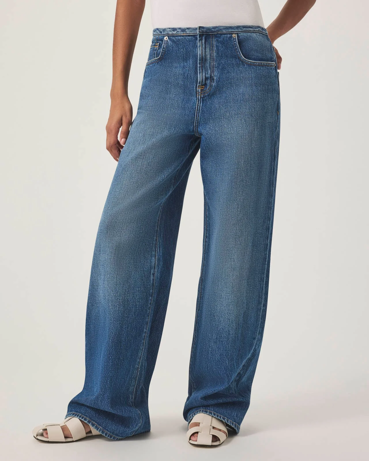Cut Waist Relax Wide Leg Jean - 1