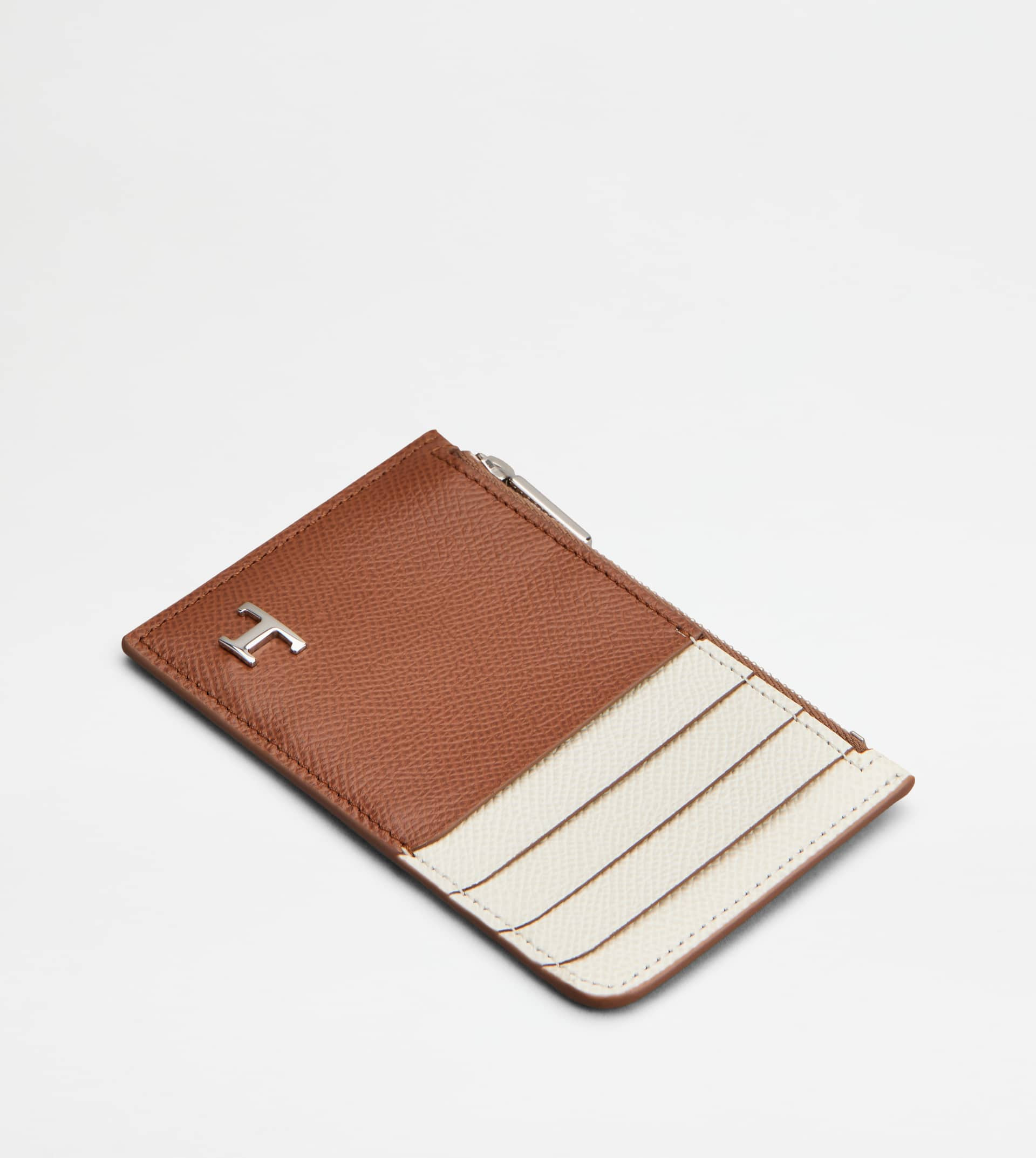 CARD HOLDER IN LEATHER - BROWN, WHITE - 3