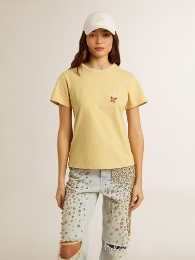 Golden Goose Women's T-shirt in cotton jersey with embroidery on the neck and heart outlook