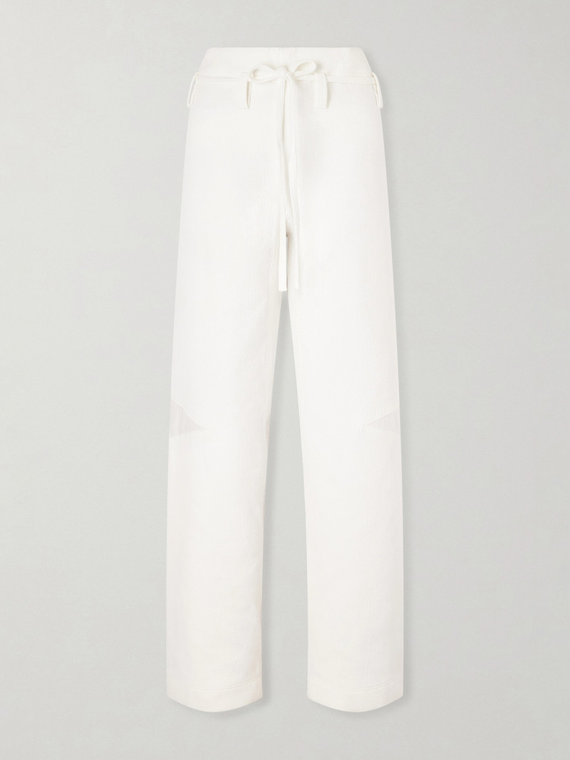 Belted Poplin-trimmed Cotton-jacquard Wide-leg Pants 1