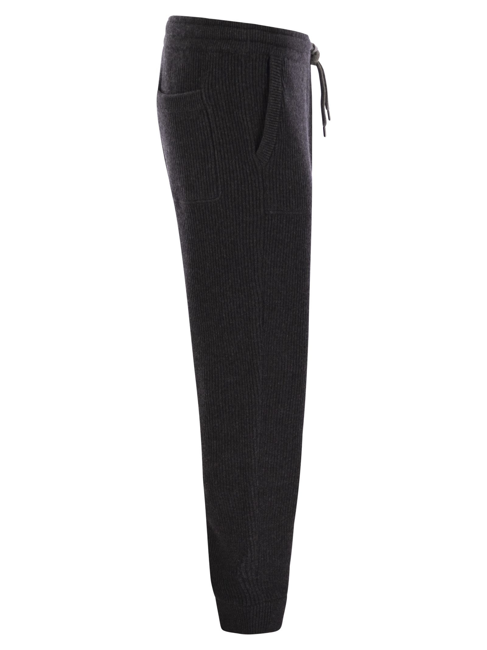 Brunello Cucinelli Men Cashmere Rib Knit Joggers With Drawstring - 3