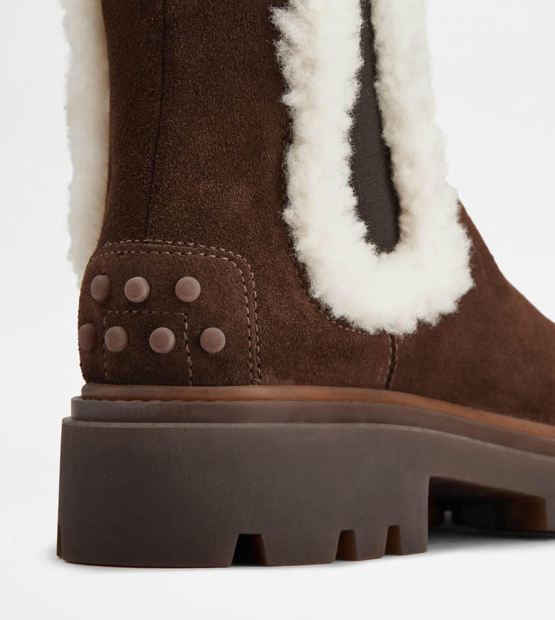 TOD'S CHELSEA BOOTS IN SUEDE AND SHEEPSKIN - BROWN 5