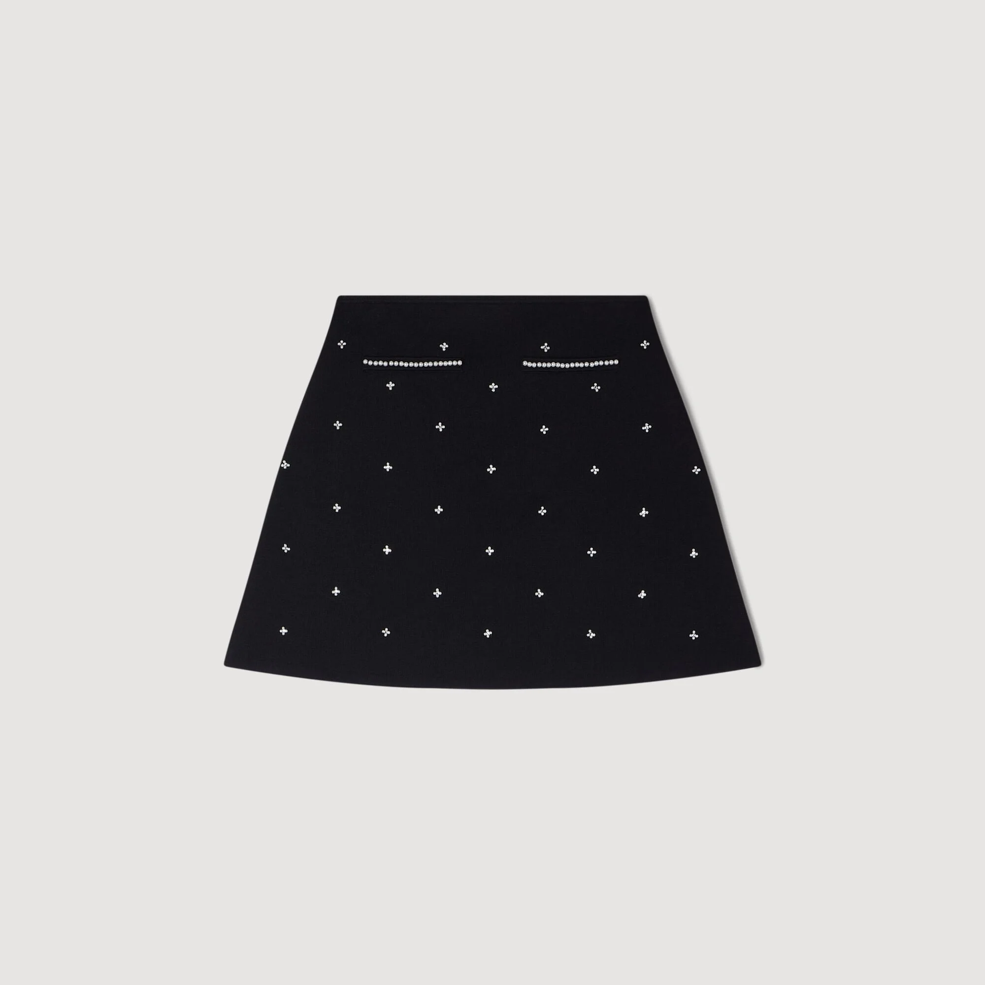 RHINESTONE EMBROIDERED KNIT SKIRT - 1