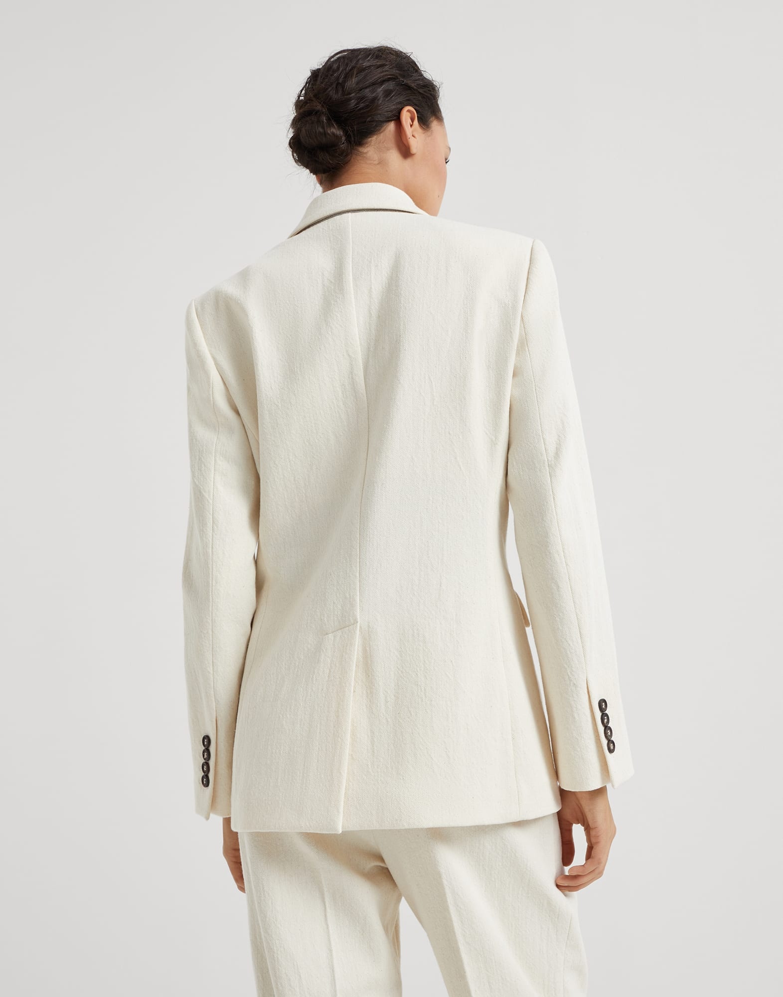 Cotton and virgin wool techno gabardine blazer with monili - 2