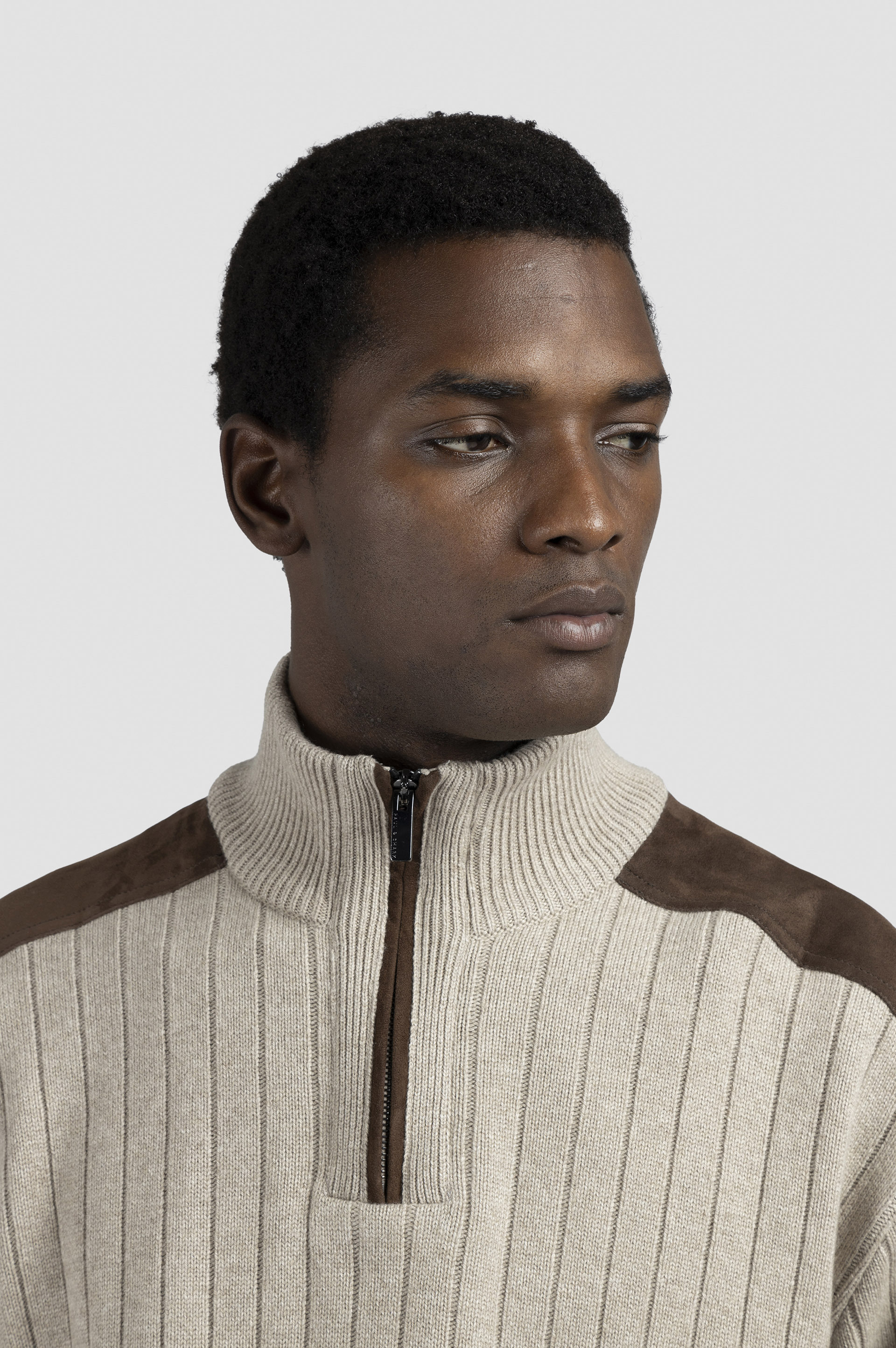 WOOL CASHMERE HALF ZIP SWEATER WITH SUEDE DETAILS - 4
