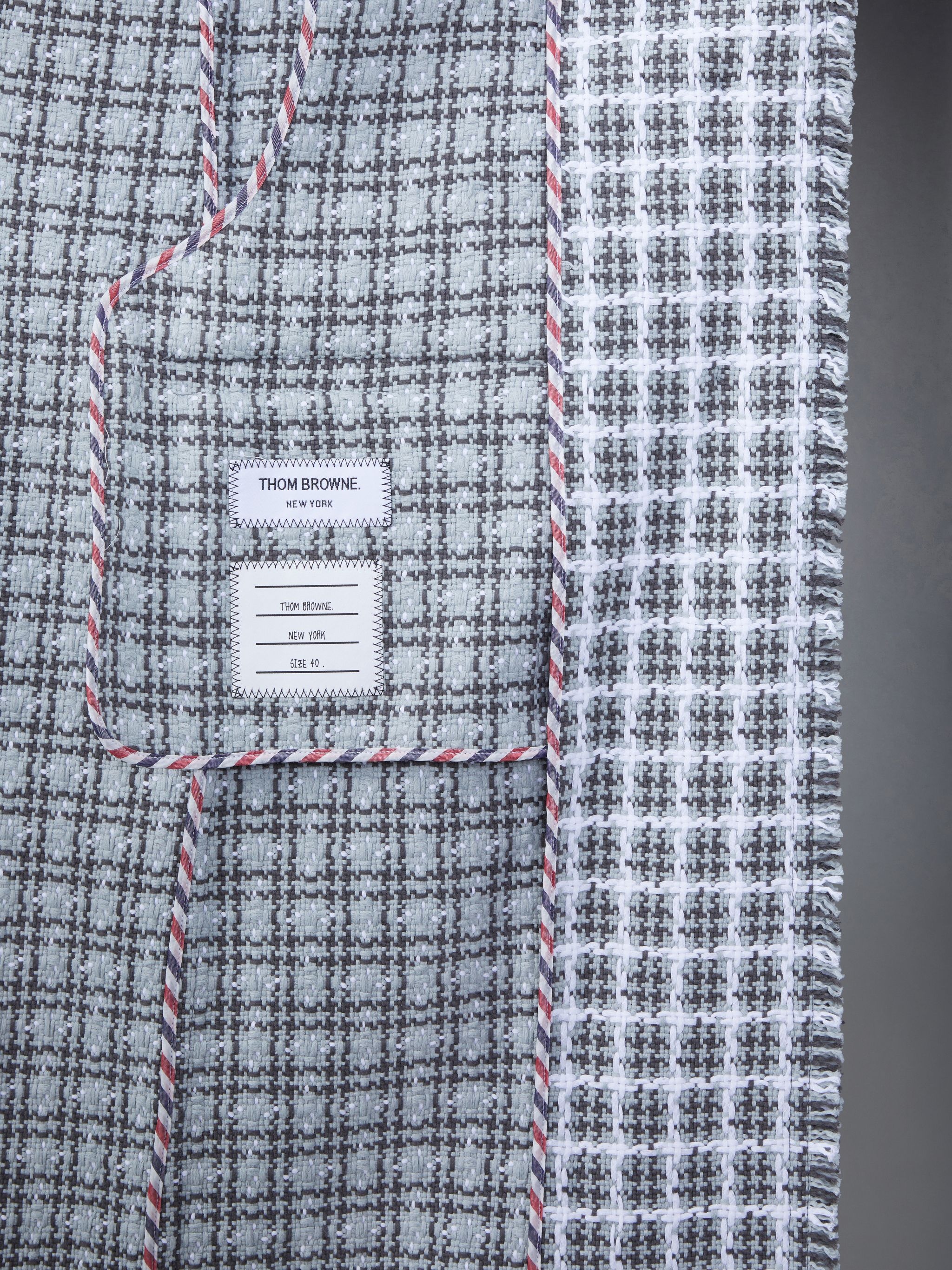 Check Summer Tweed Fray Wide Lapel Overcoat - 5