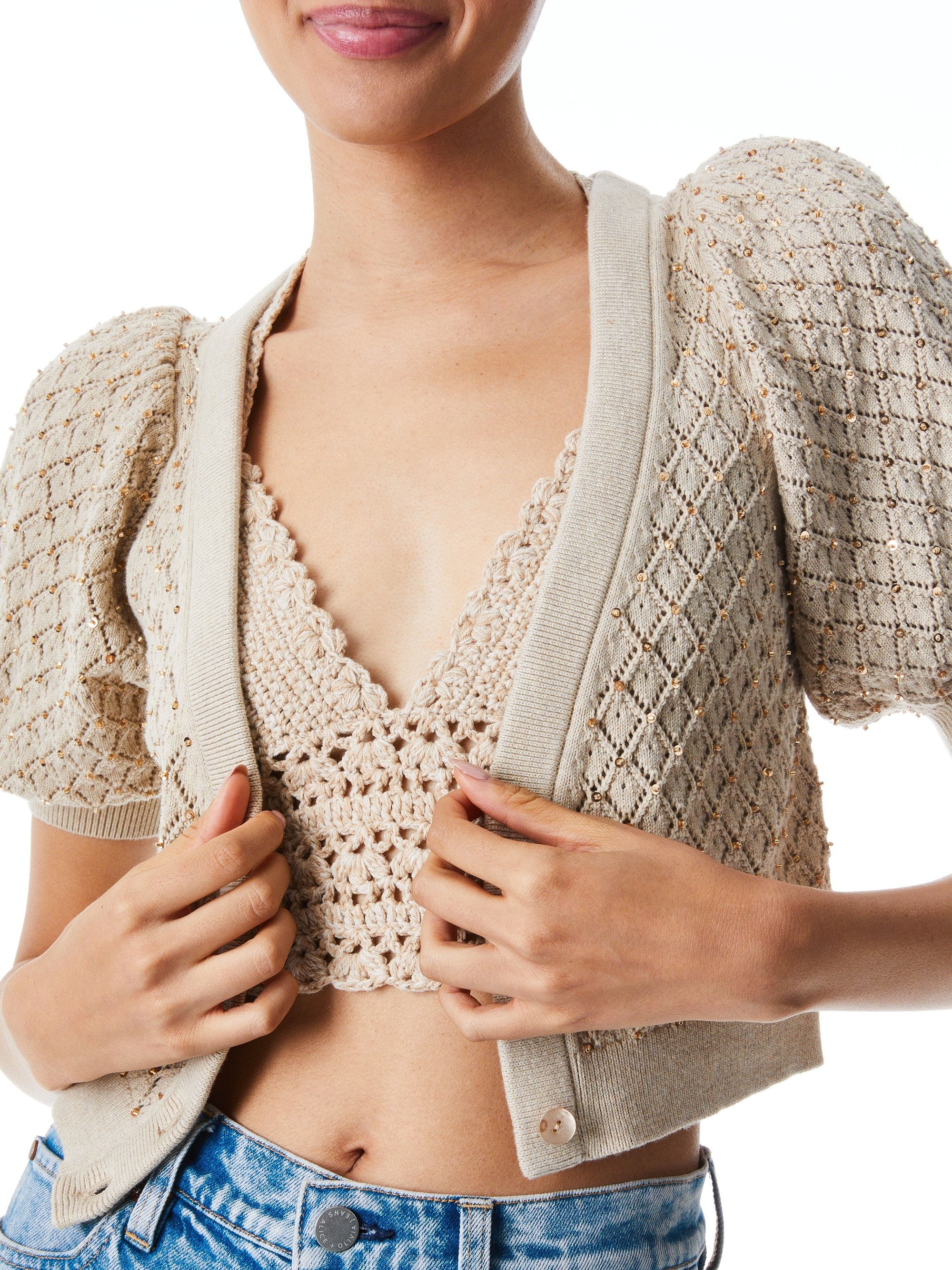 ROMI EMBELLISHED PUFF SLEEVE CARDIGAN - 4