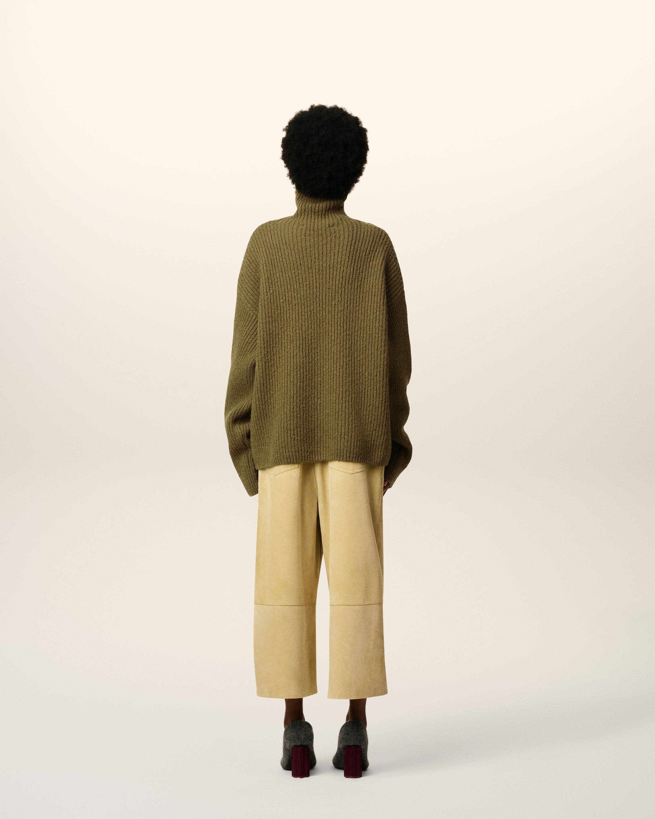 GREEN WOOL FUNNEL NECK SWEATER - 5