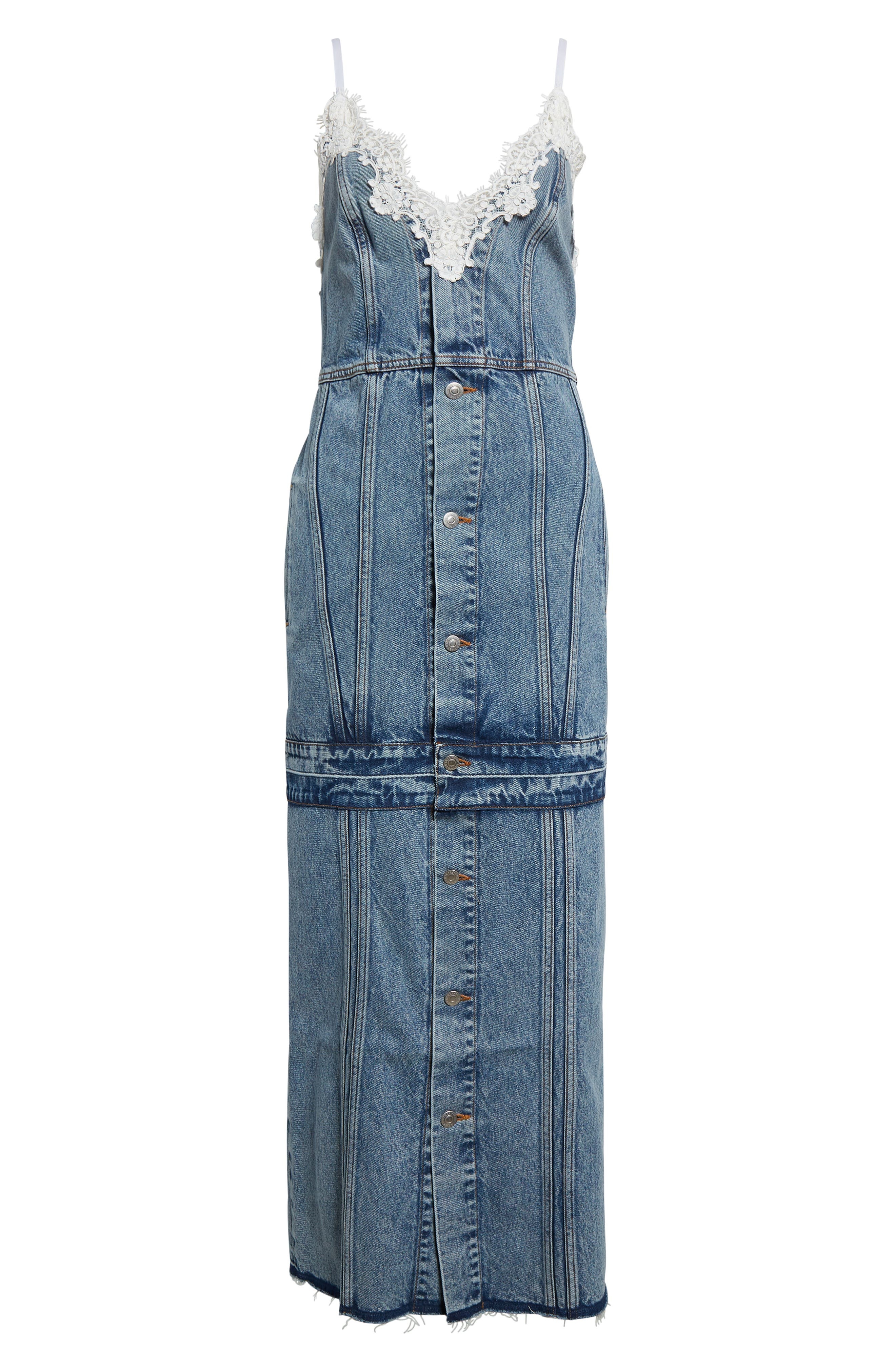 Stella McCartney Lace Trim Denim Maxi Dress in Vintage Blue Denim at Nordstrom - 5