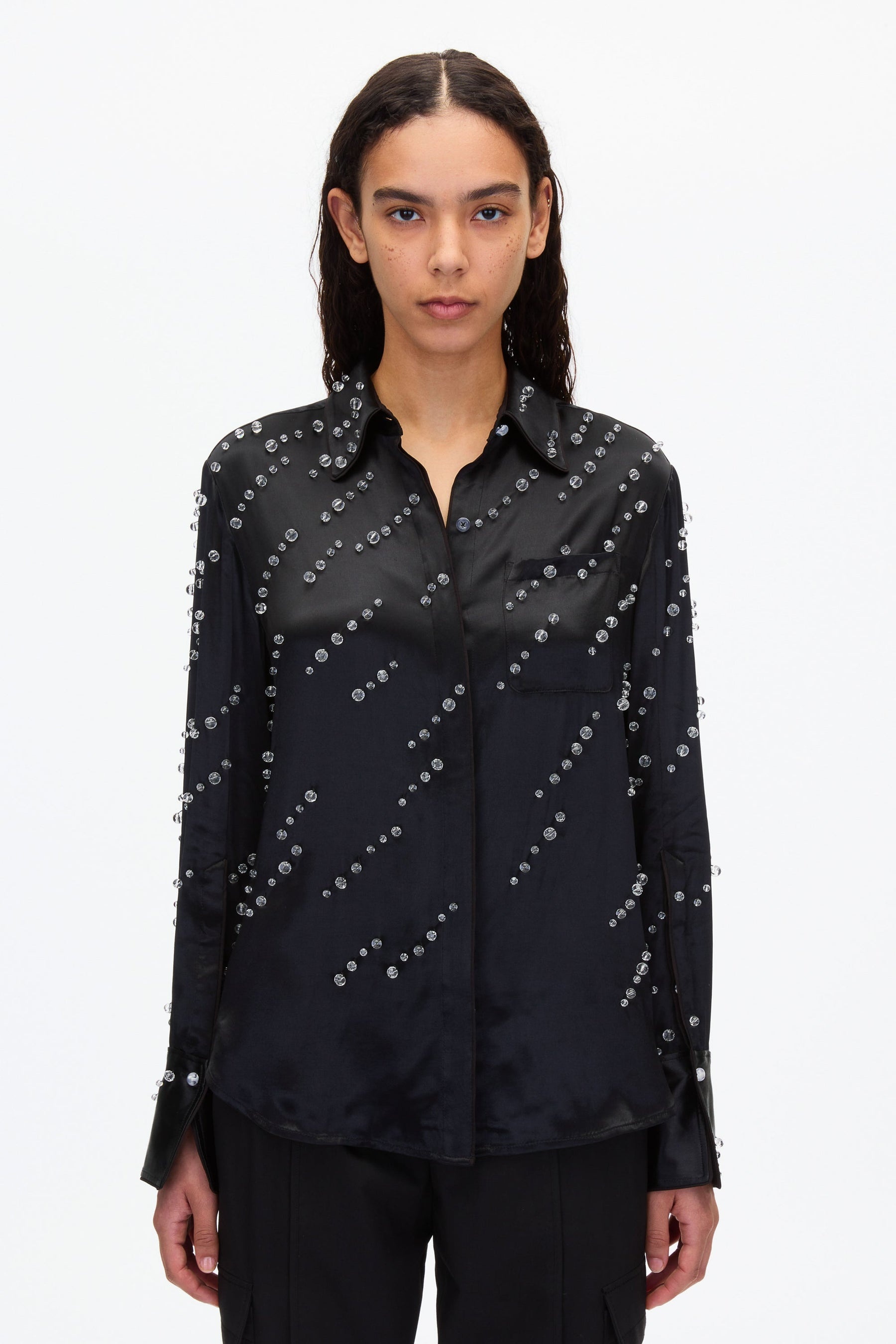 Liquid Satin PJ Shirt with Rainfall Embroidery - 2