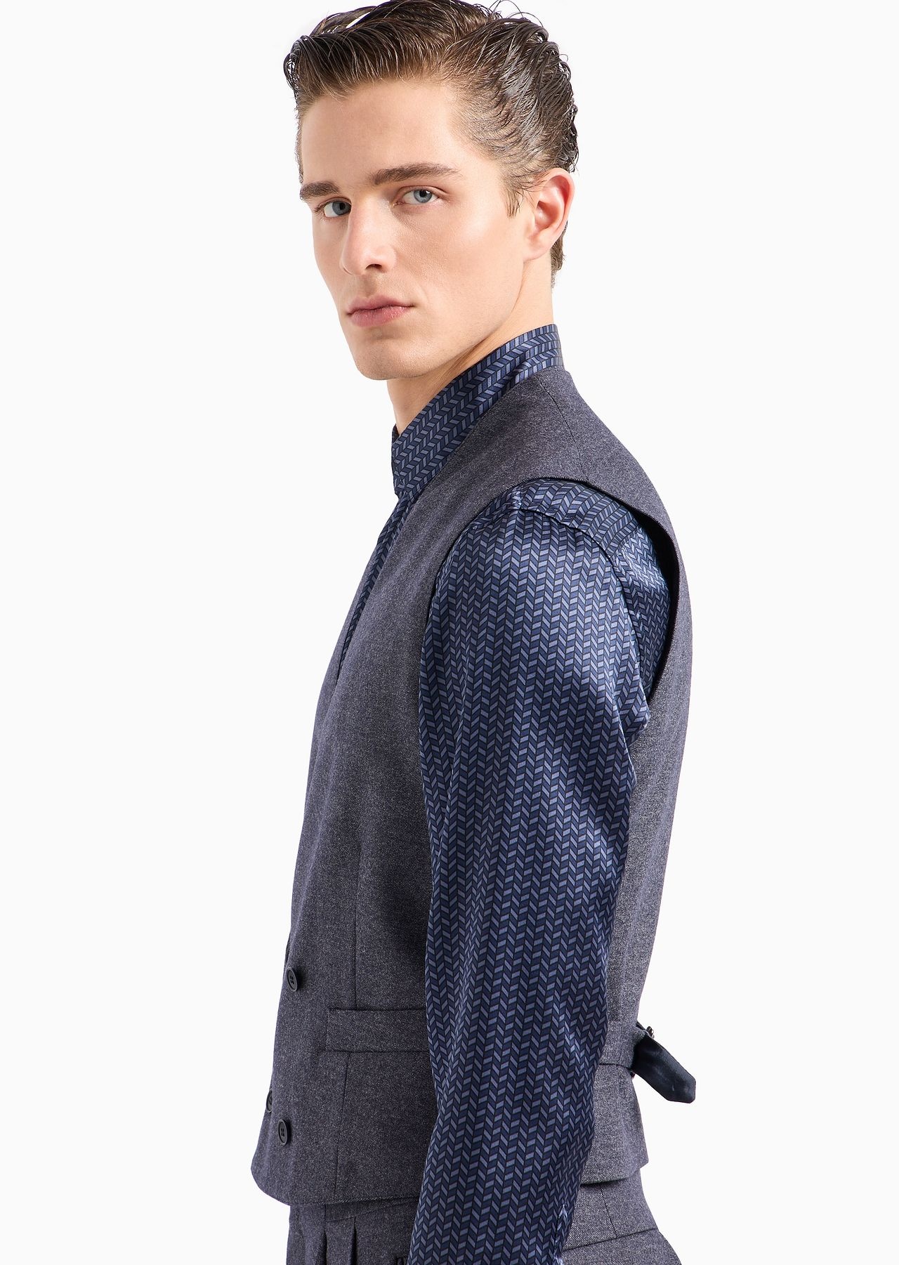 Double breasted waistcoat in denim-effect virgin wool and cashmere - 5