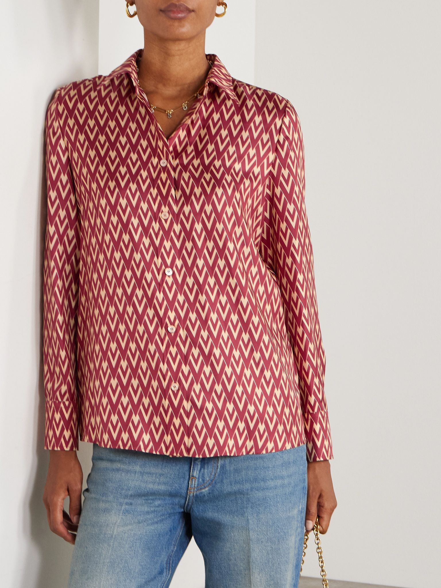 Printed silk-twill shirt Red - 3
