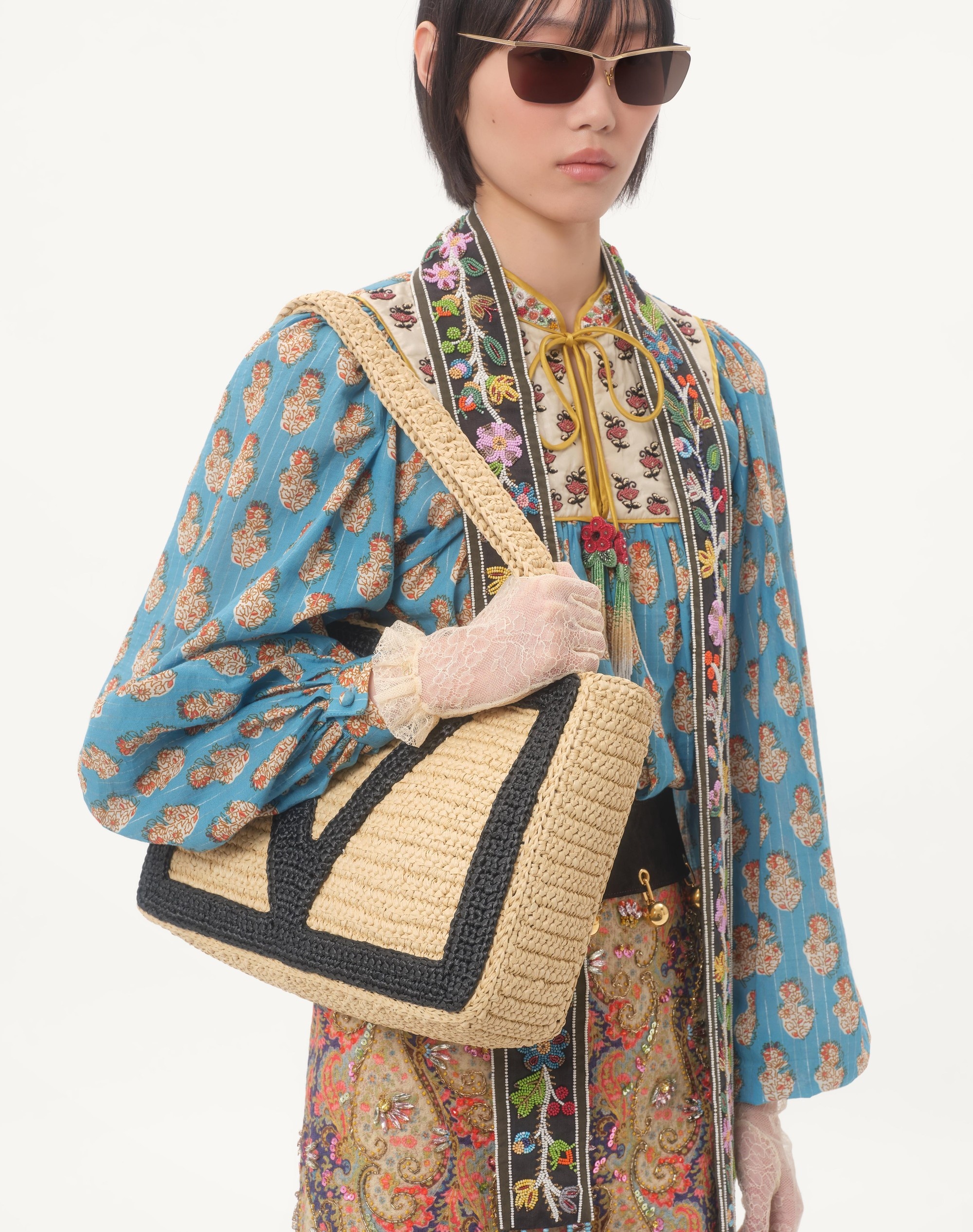 COTTON AND LUREX TOP WITH EMBROIDERED PETALES D'AMOUR PRINT - 3