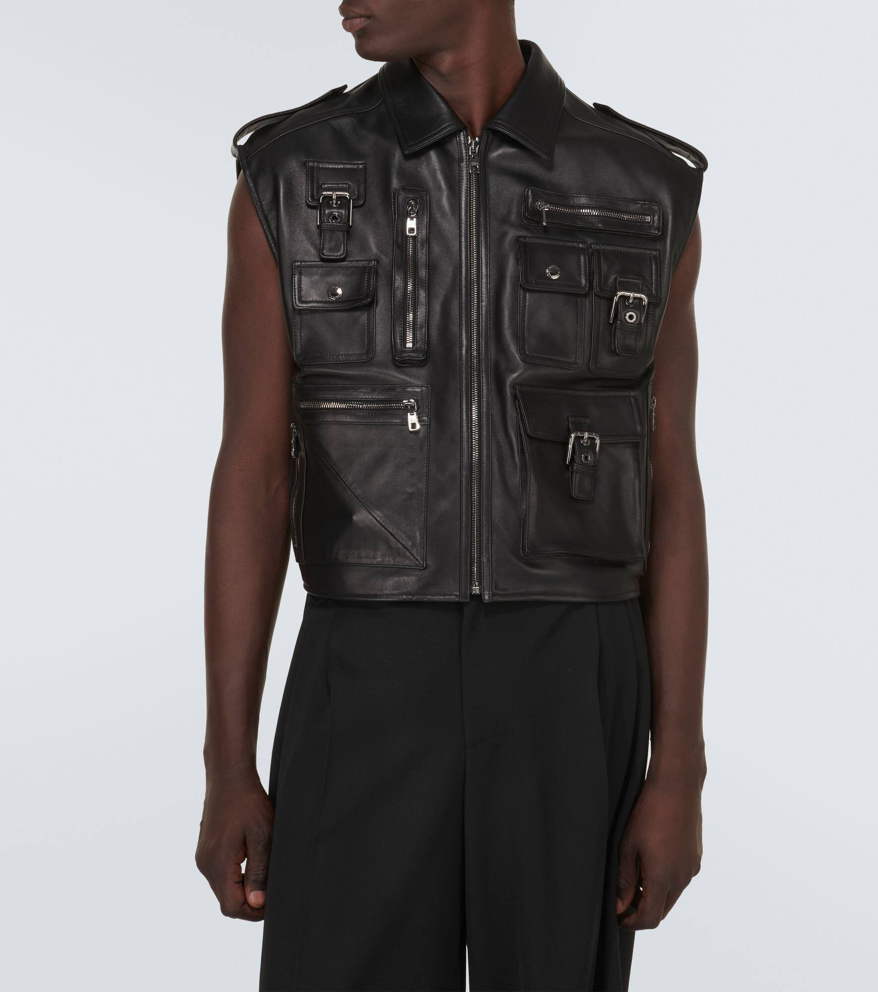 Pocket-detail sleeveless leather jacket - 3