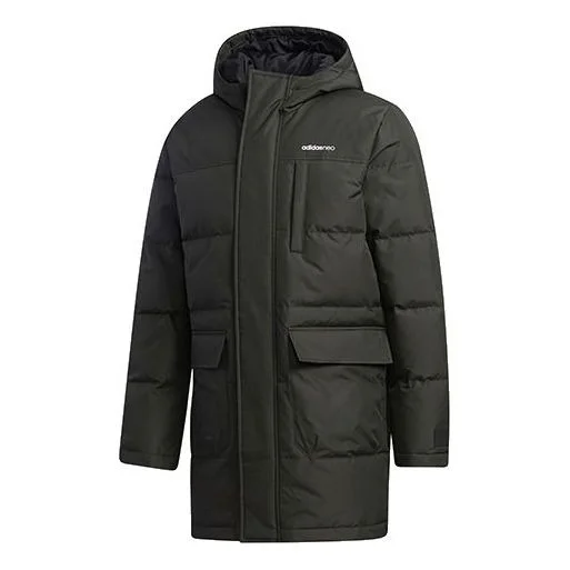 adidas neo M Wint Dwn Prka Windproof Stay Warm mid-length Sports hooded down Jacket Brown GJ8779 - 1