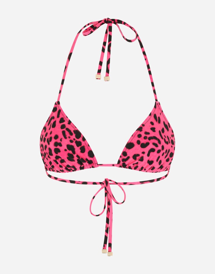 Triangle bikini top with neon leopard print - 1