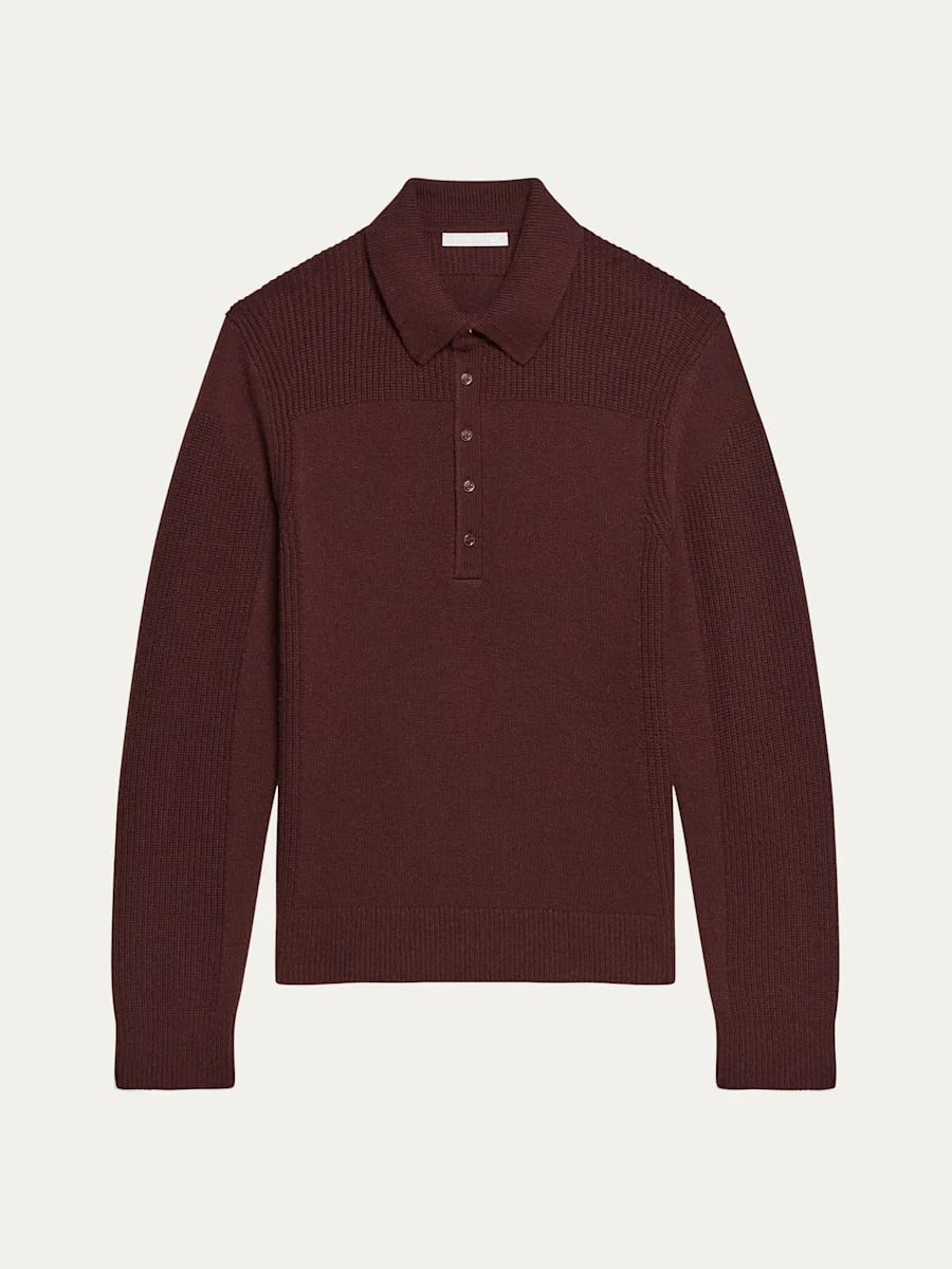 Men's Wool Knit Polo Sweater - 1