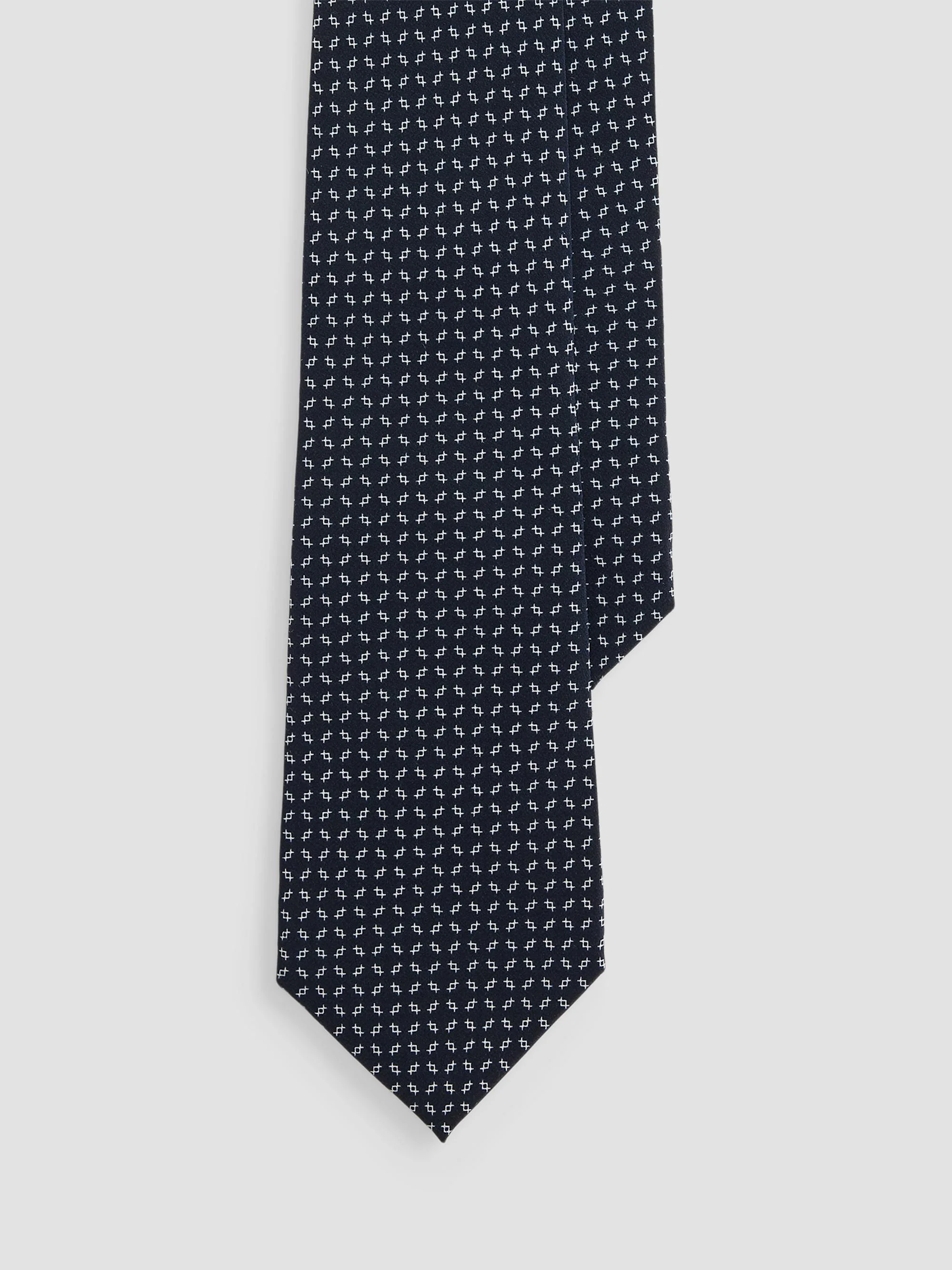 Men's Micro Geometric Silk Crepe Tie - Navy - 1