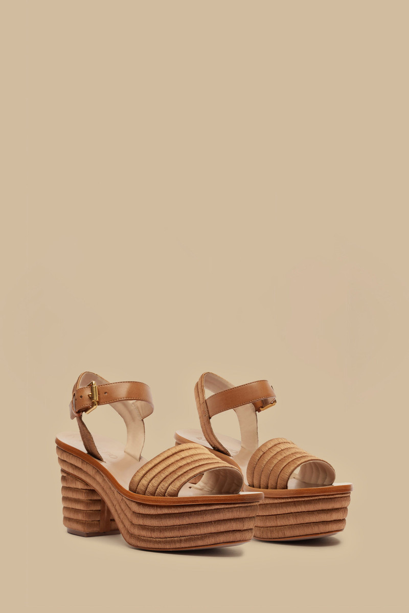 FARM RIO Tan Embroidered Platform Sandal outlook