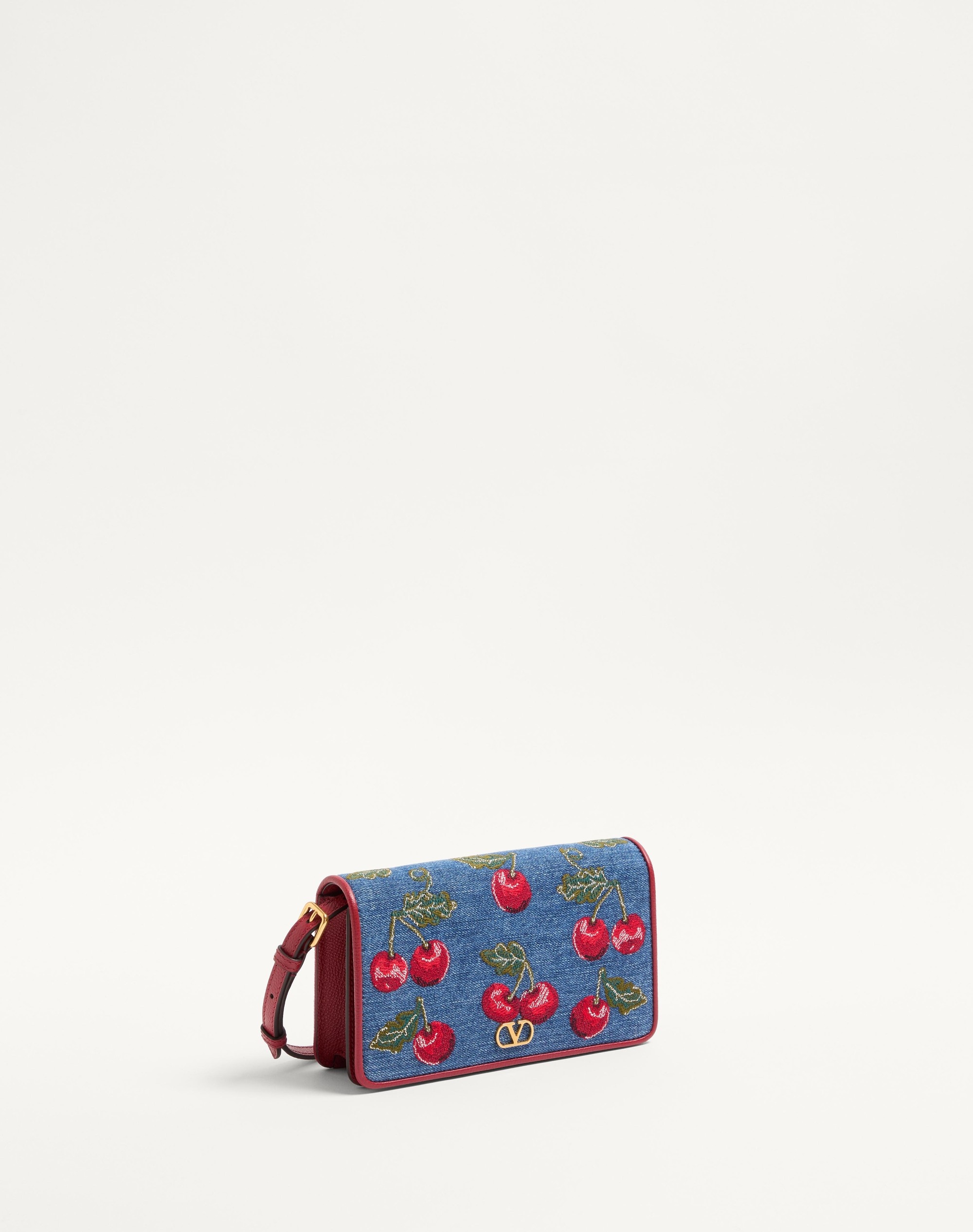 VLOGO SIGNATURE MINI DENIM SHOULDER BAG WITH CHERRYFIC EMBROIDERY - 2