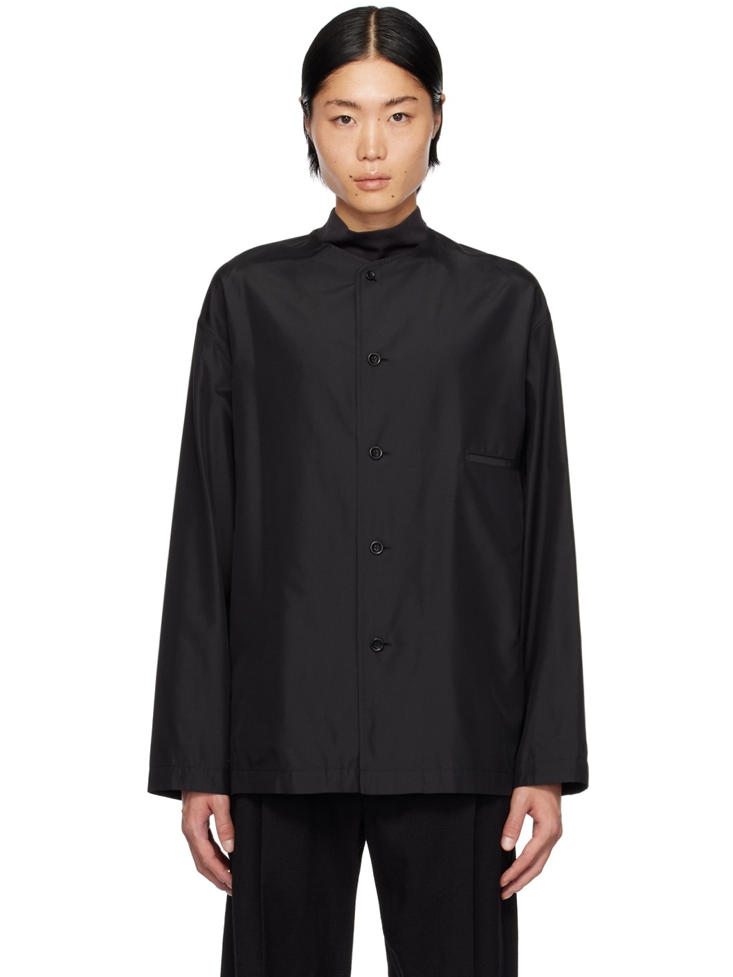 Black Collarless Shirt - 1