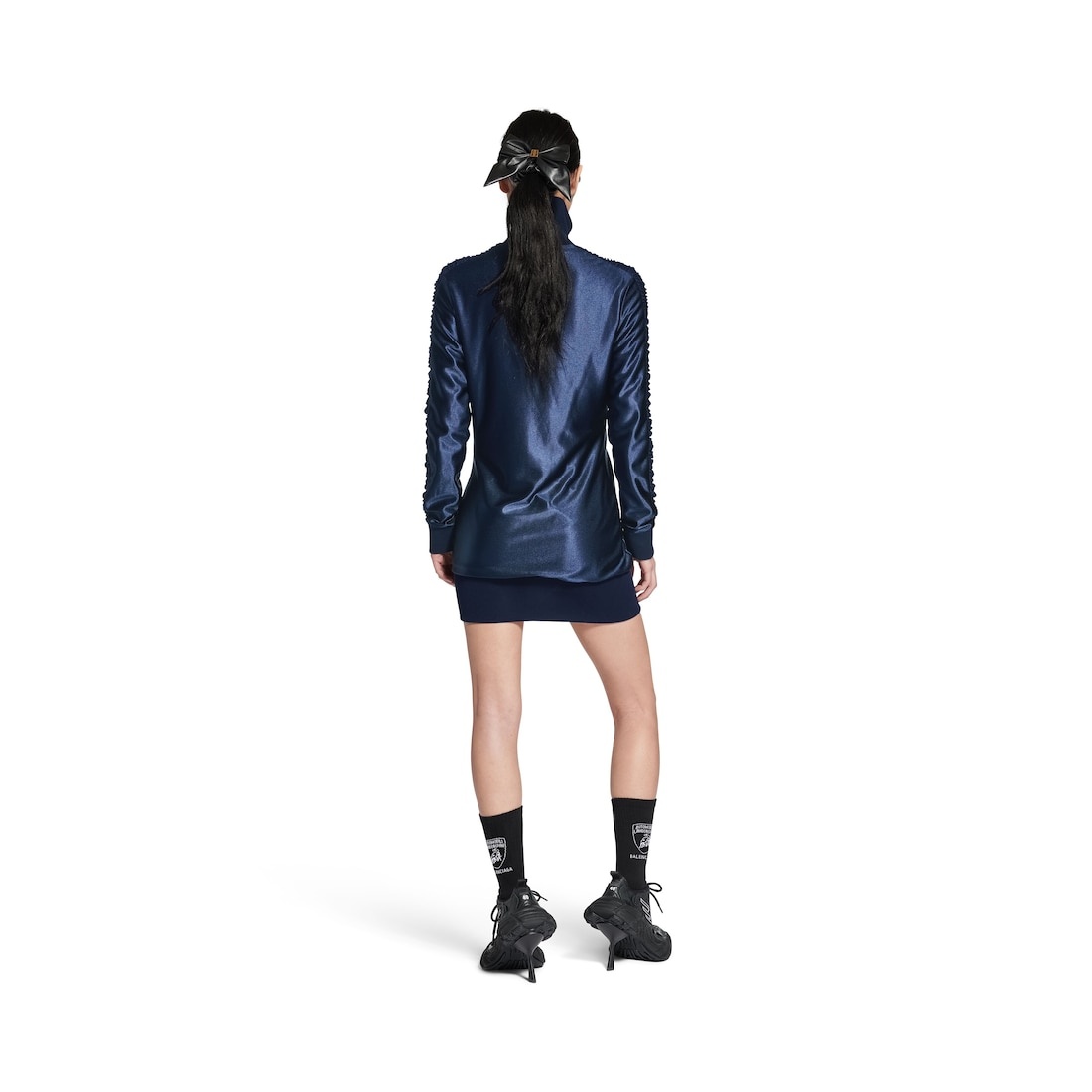 Women's Fitted Tracksuit Dress in Dark Navy - 4