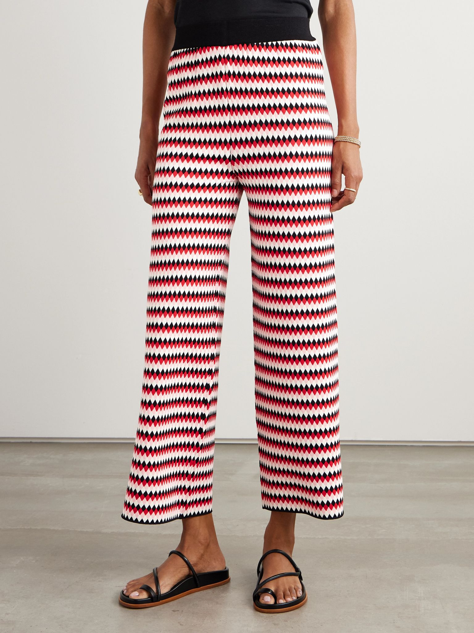 Cropped wide-leg jacquard-knit pants Red - 3