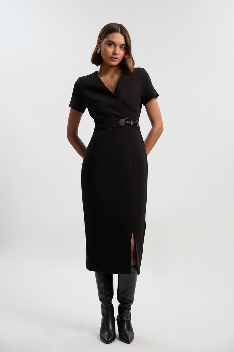Compact Essential Tab Waist Midi Dress 1