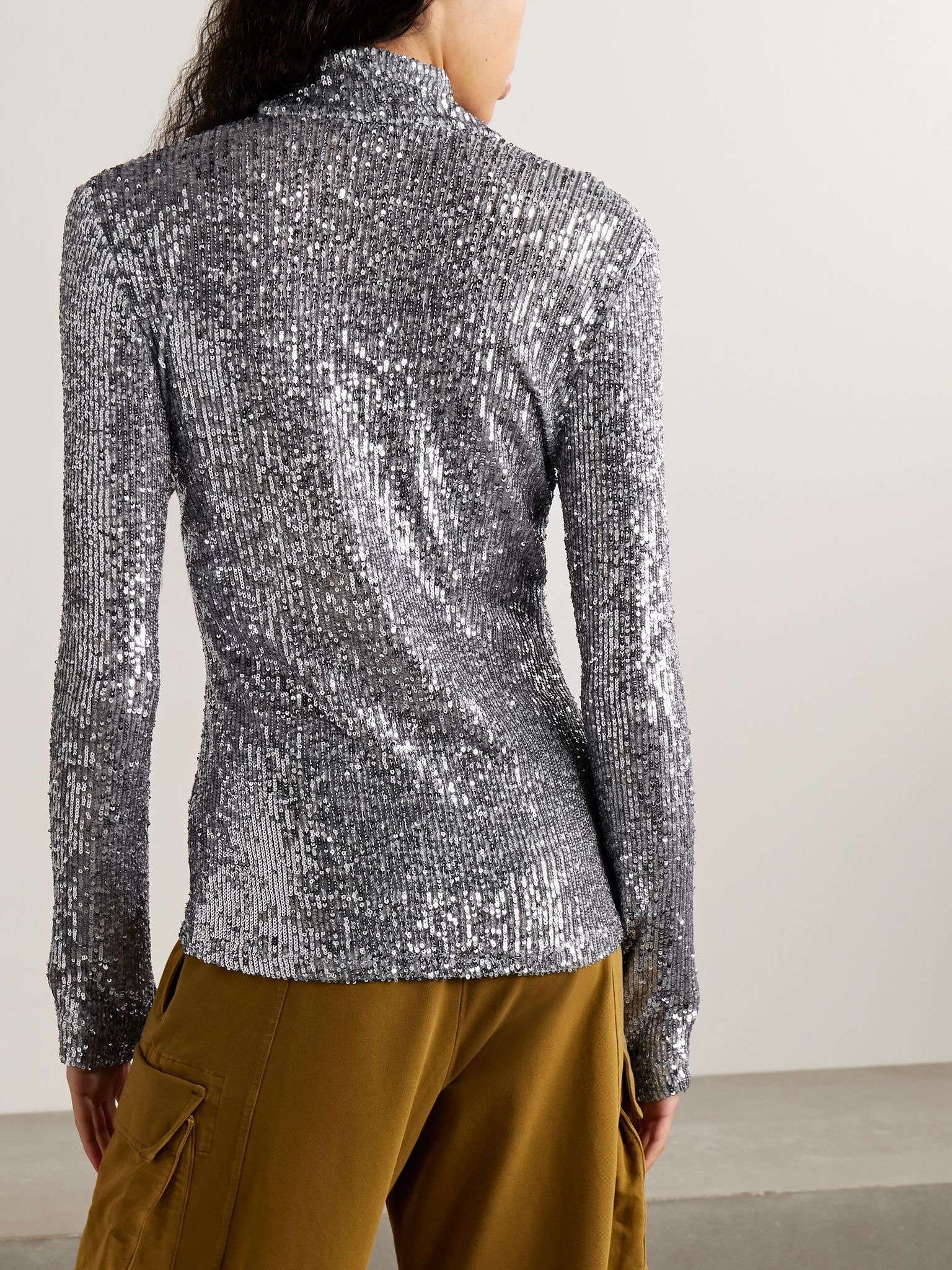 Sequined tulle turtleneck top Silver - 4