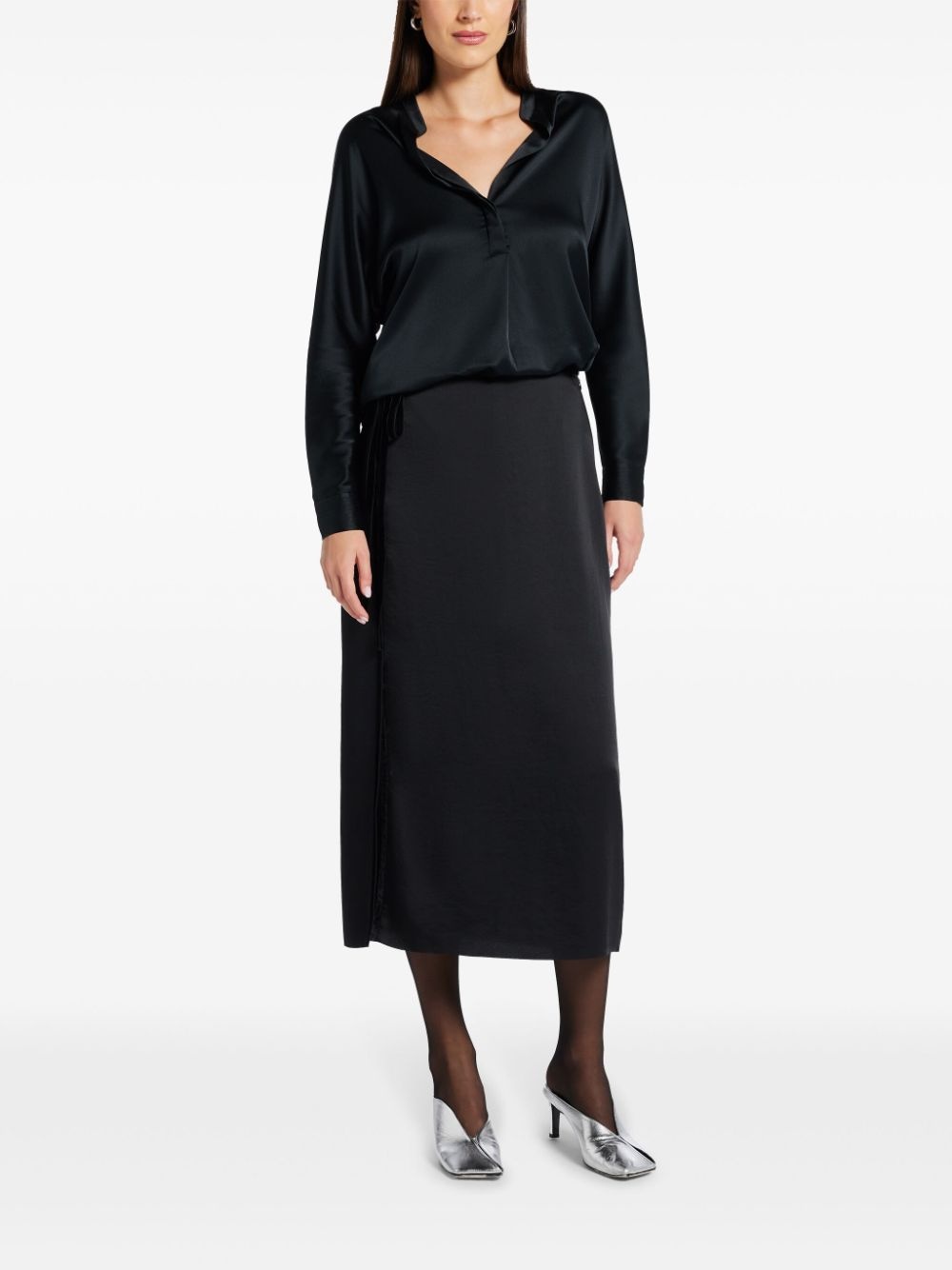velvet-trim midi skirt - 2