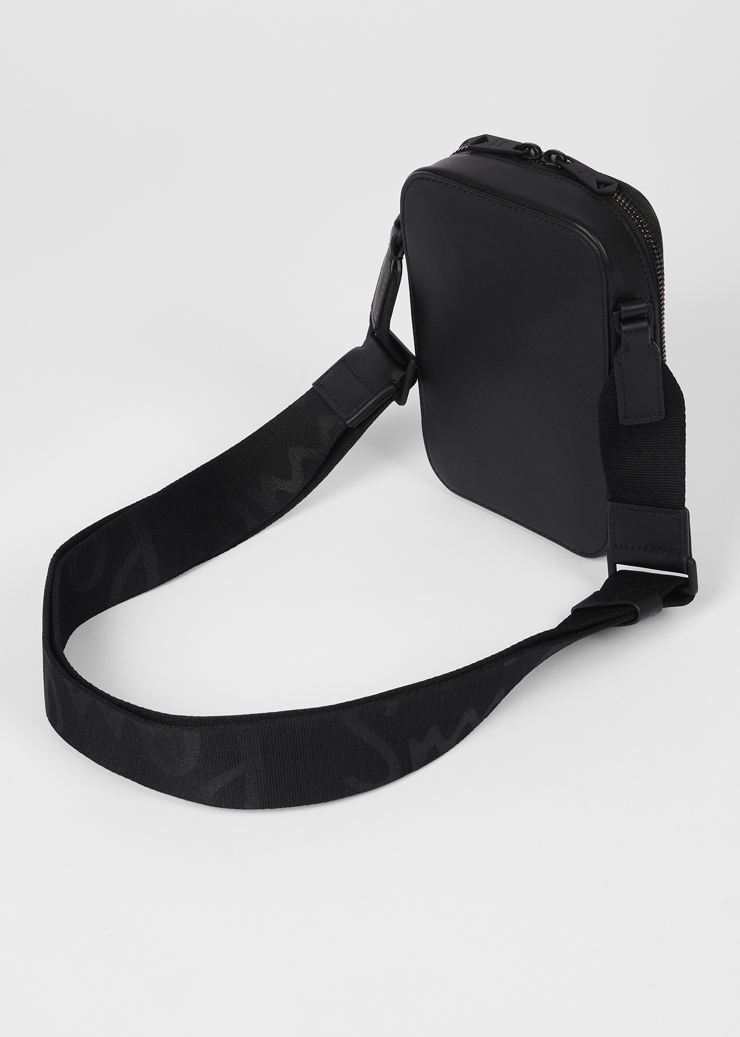 Black Straw-Grain Embossed Leather Flight Bag - 2