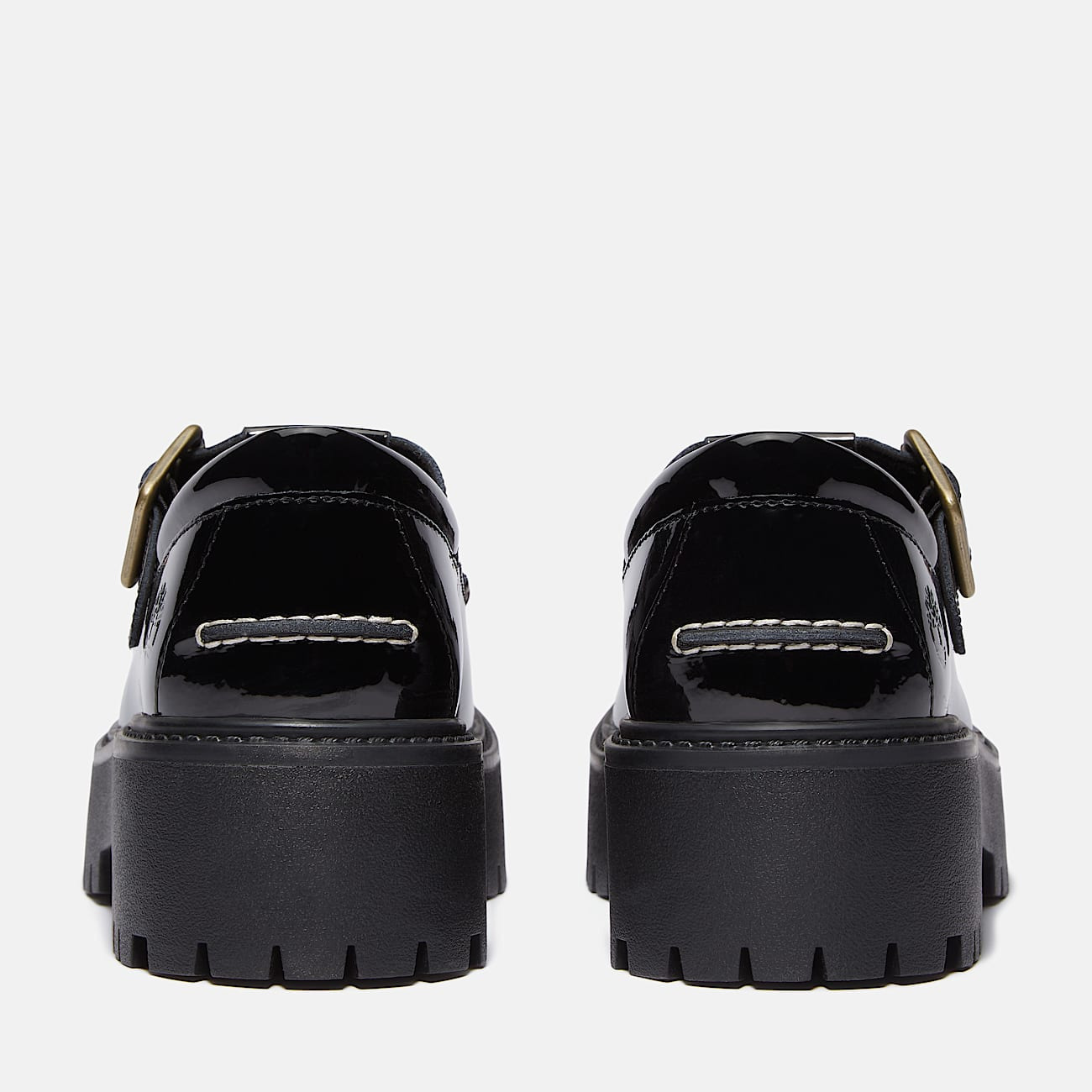 Women's Patent Leather Stone Street Platform Buckle Shoe - 5