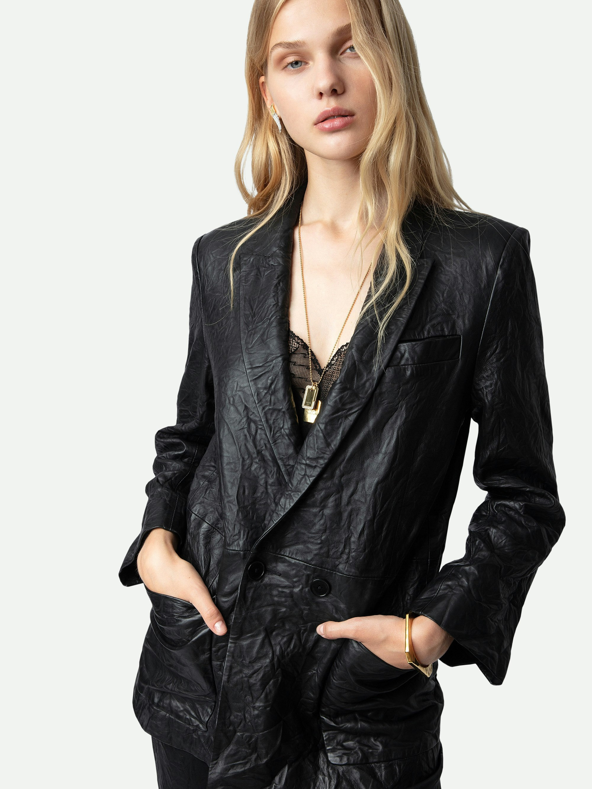 Visco Crinkled Leather Jacket - 5