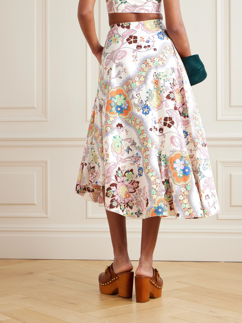 Asymmetric Floral-print Cotton-poplin Midi Skirt 3