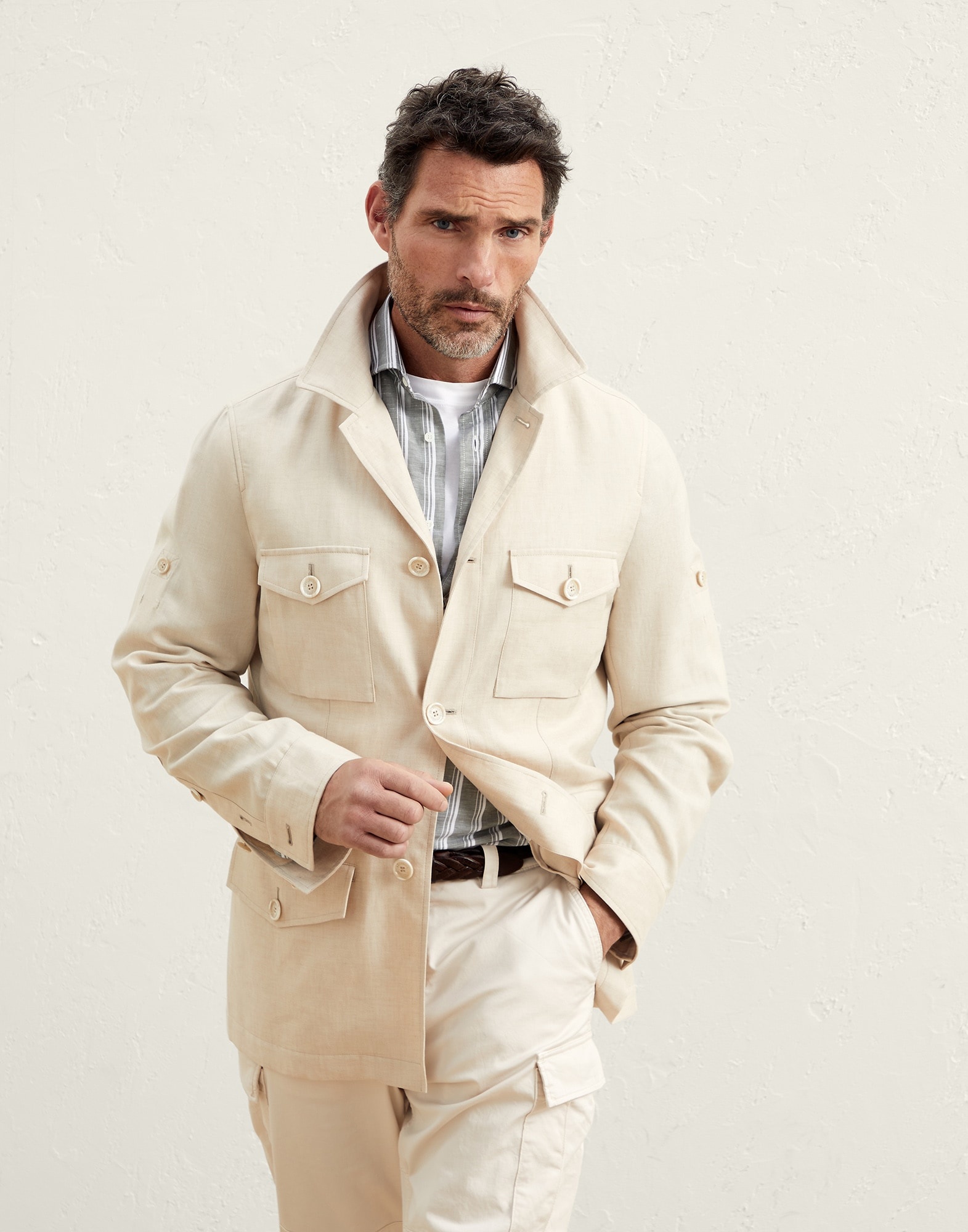 Linen and wool fresco safari jacket - 1