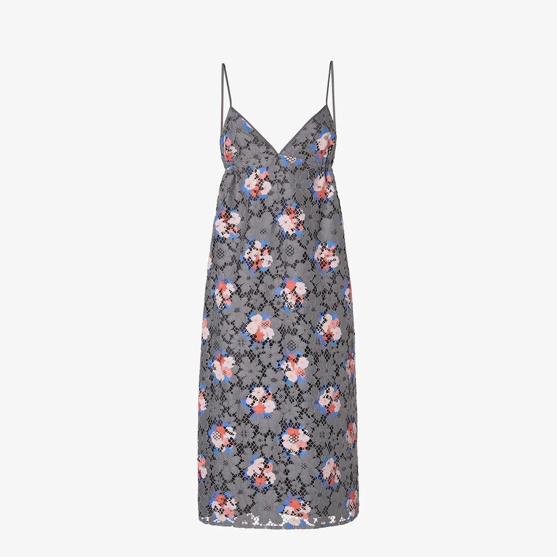 Dress Gray lace dress with print. - 1