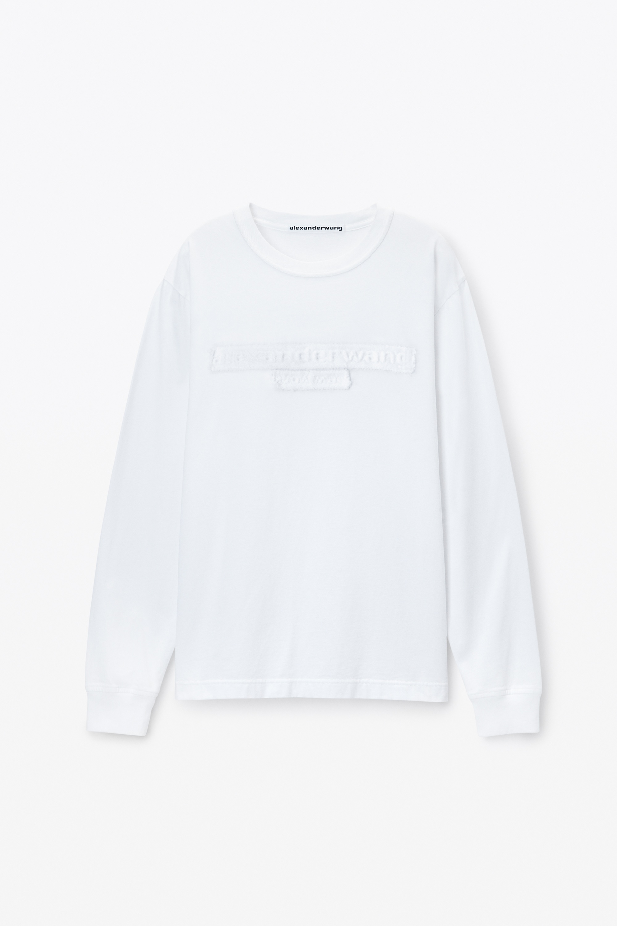 Unisex Long-Sleeve Tee with Distressed Logo in Cotton Jersey - 1