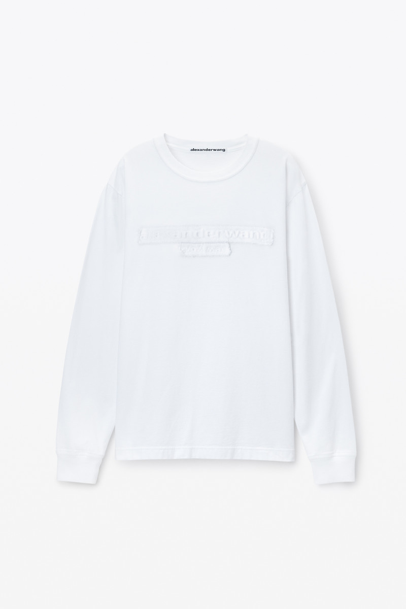 Unisex Long-Sleeve Tee with Distressed Logo in Cotton Jersey 1