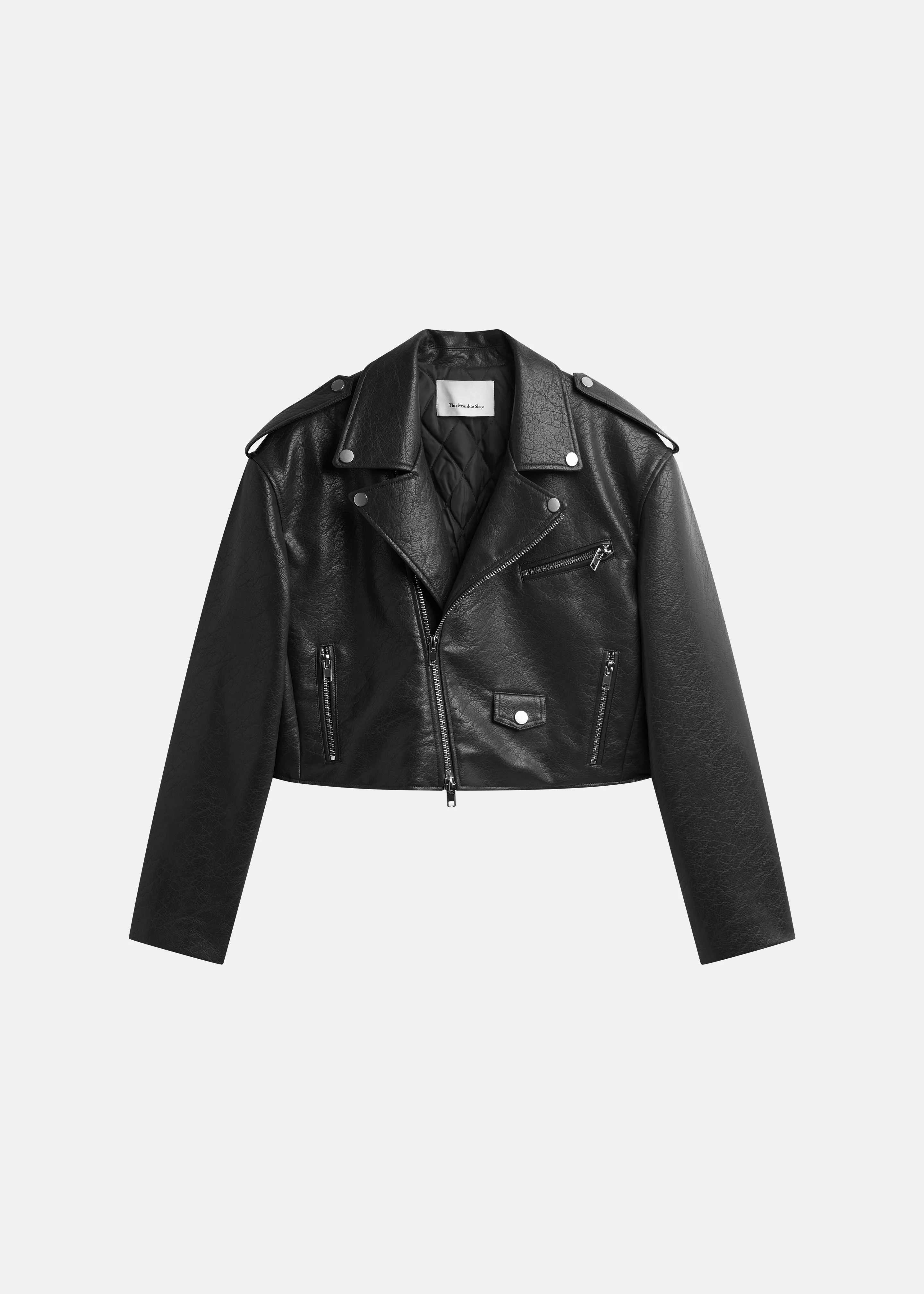 Daphne Cropped Biker Jacket - Black - 1