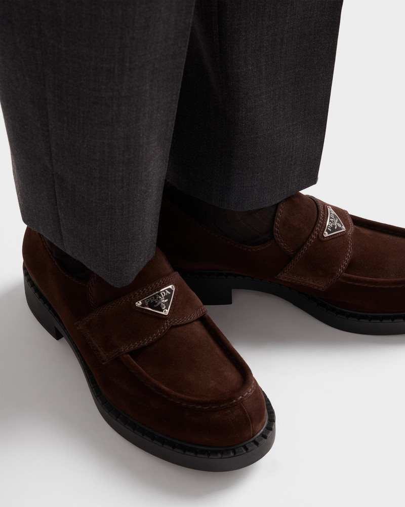 Prada Chocolate suede loafers outlook