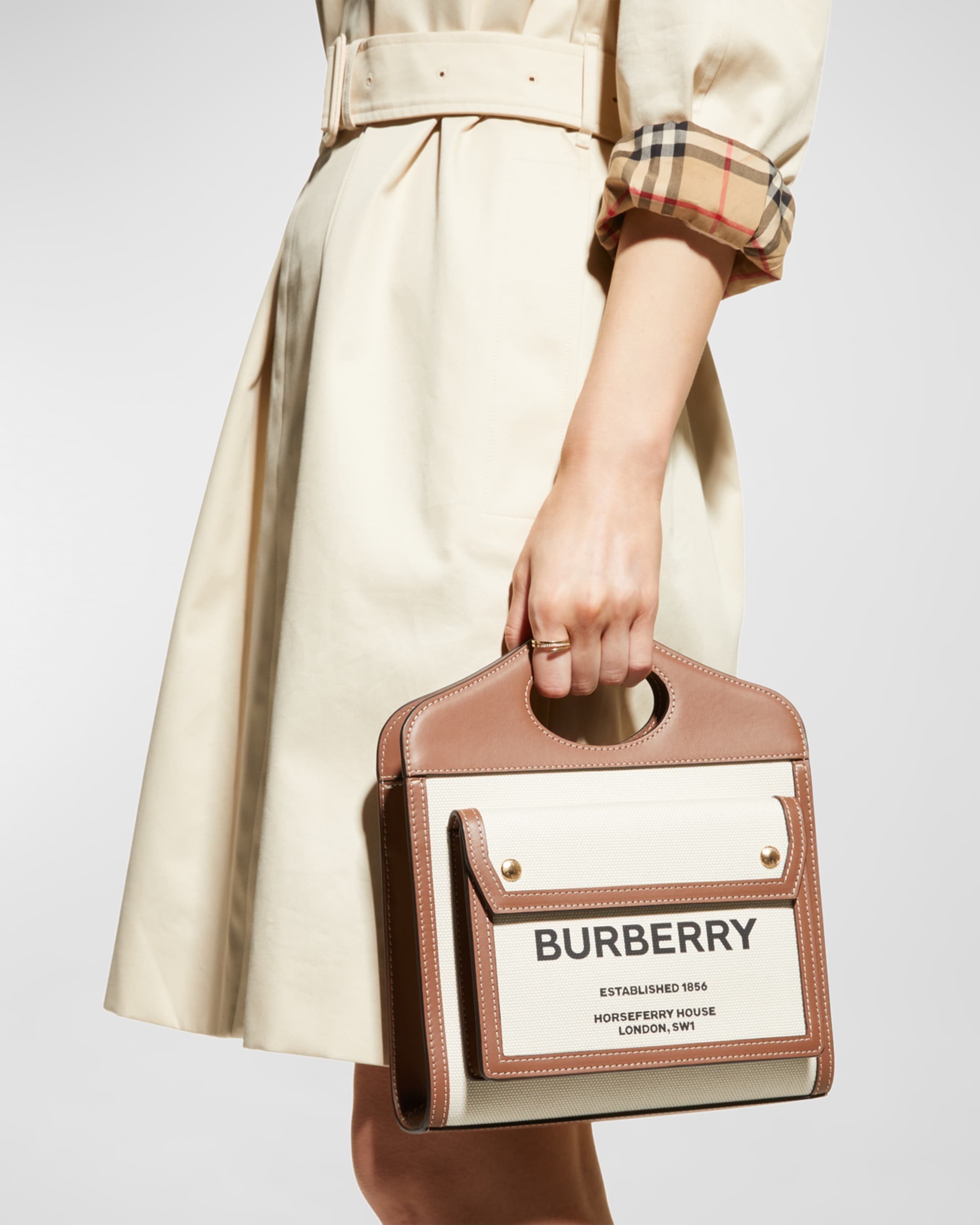 Burberry Pocket Mini Canvas Logo Top Handle Tote Bag
