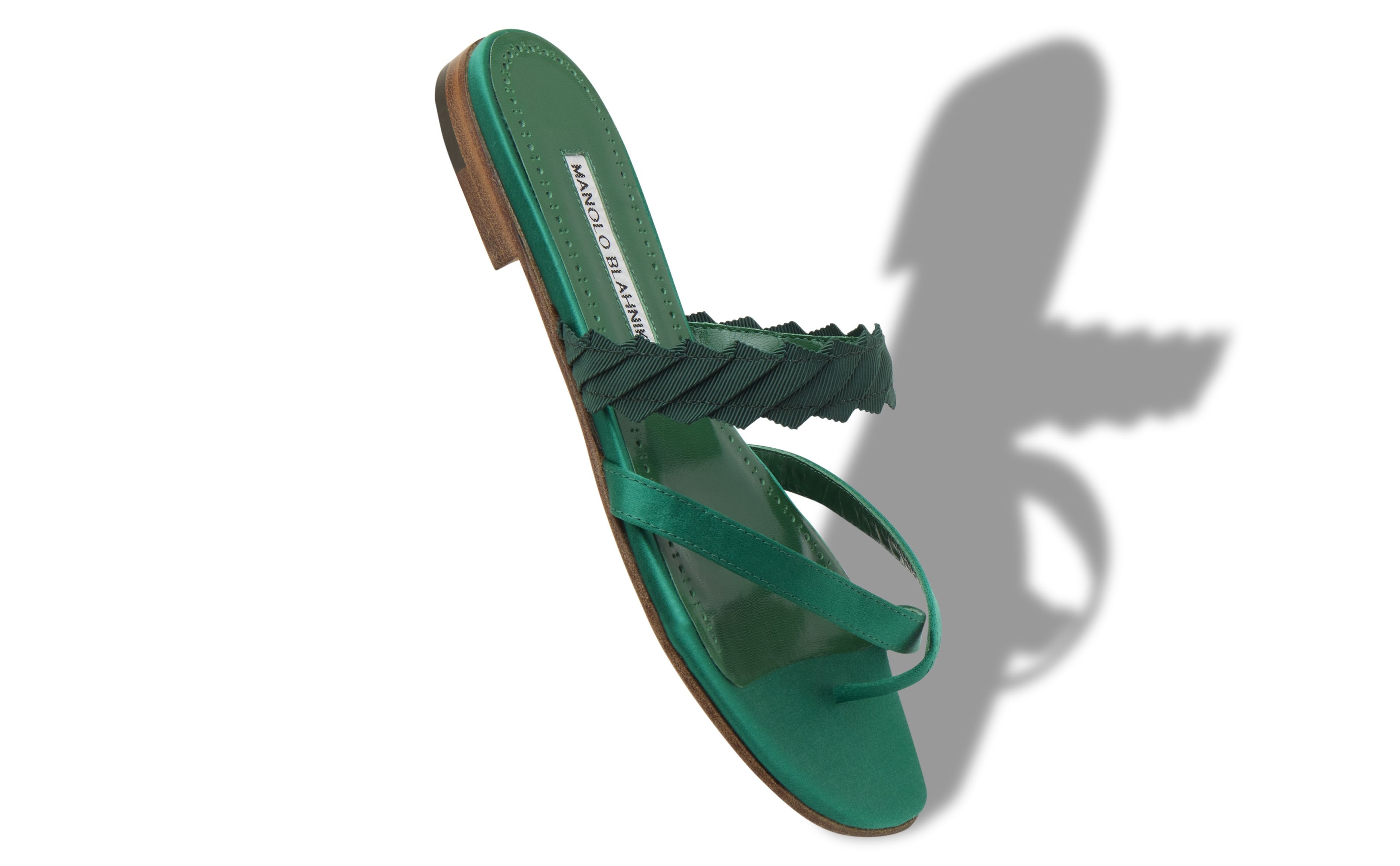 Green Satin Flat Sandals - 2