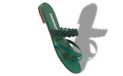 Manolo Blahnik Green Satin Flat Sandals outlook