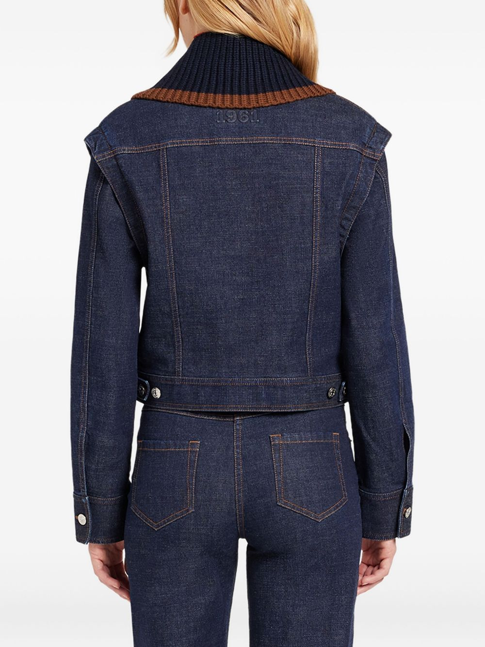 knitted-collar denim jacket - 3
