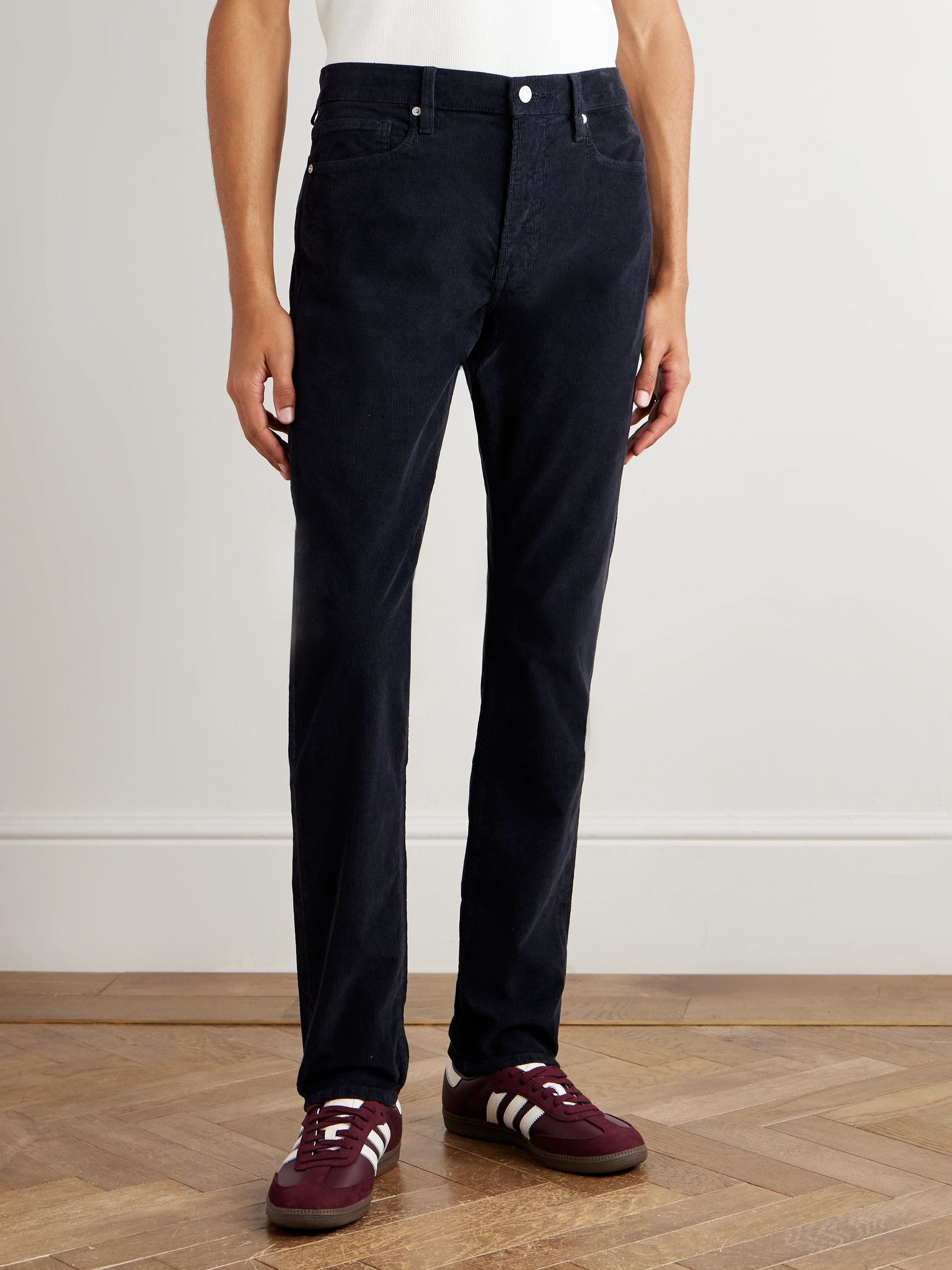 L'Homme Slim-Fit Cotton-Blend Corduroy Trousers Navy - 3