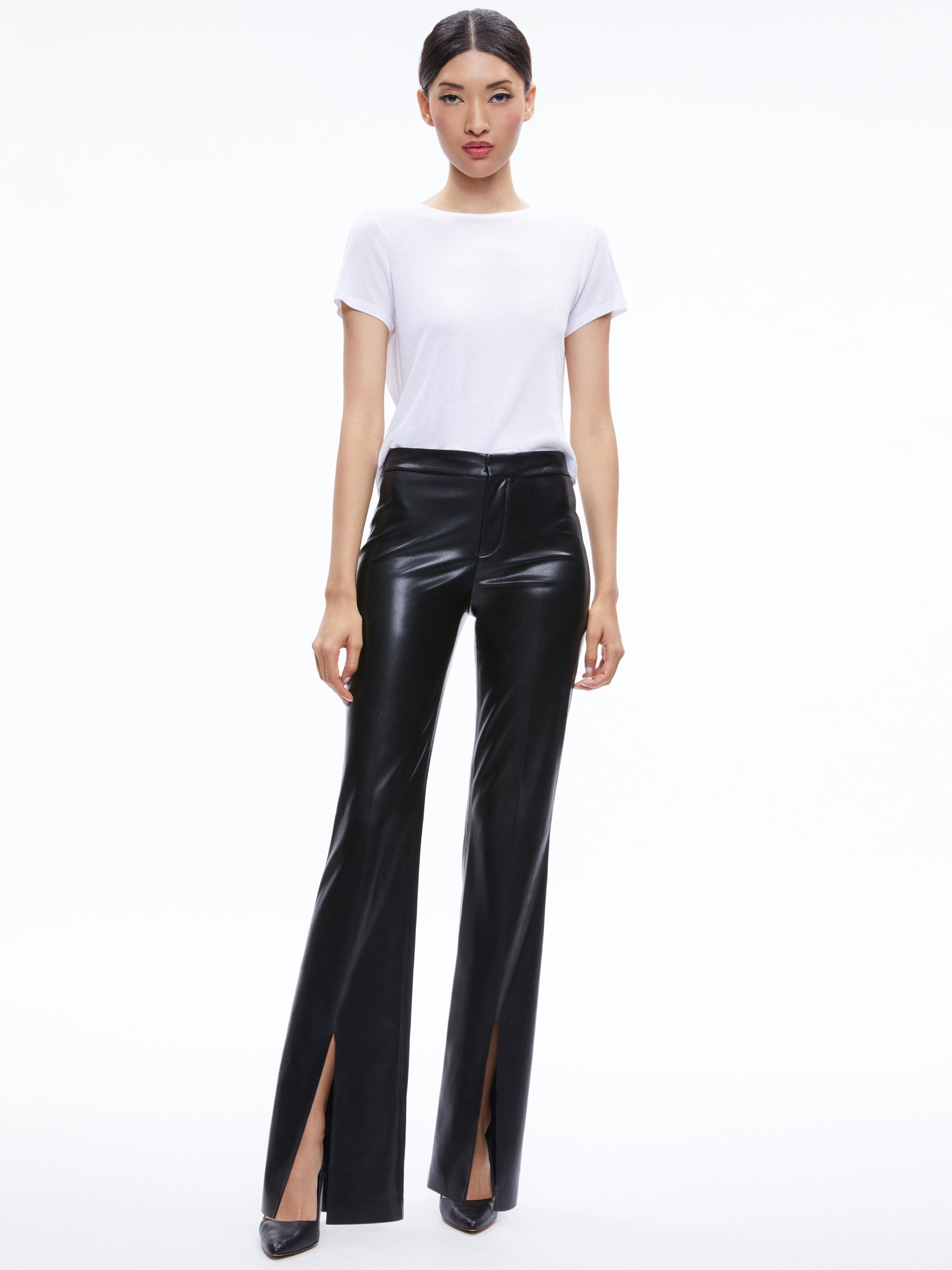 WALKER VEGAN LEATHER FRONT SLIT PANT - 4