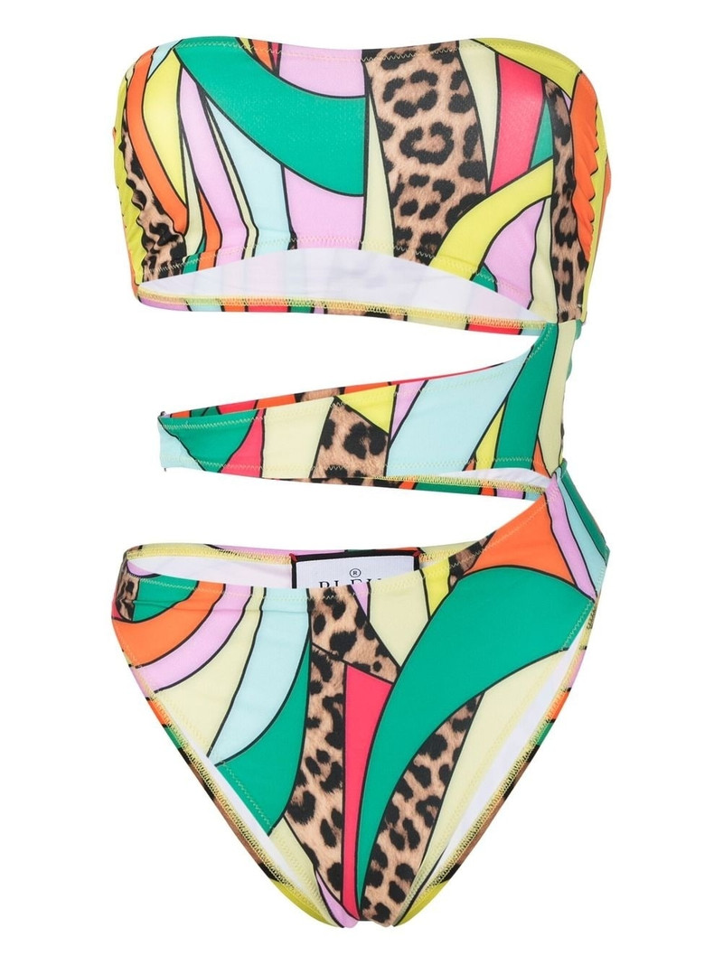 rainbow patchwork-print monokini 1