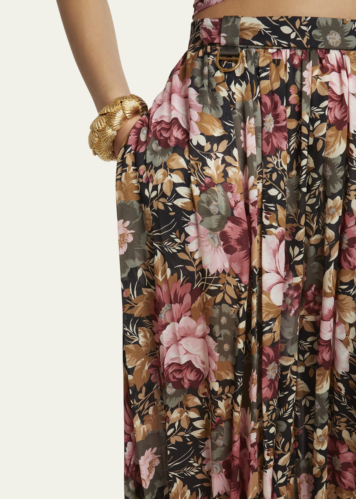 Floral Pleated Silk Pants - 5